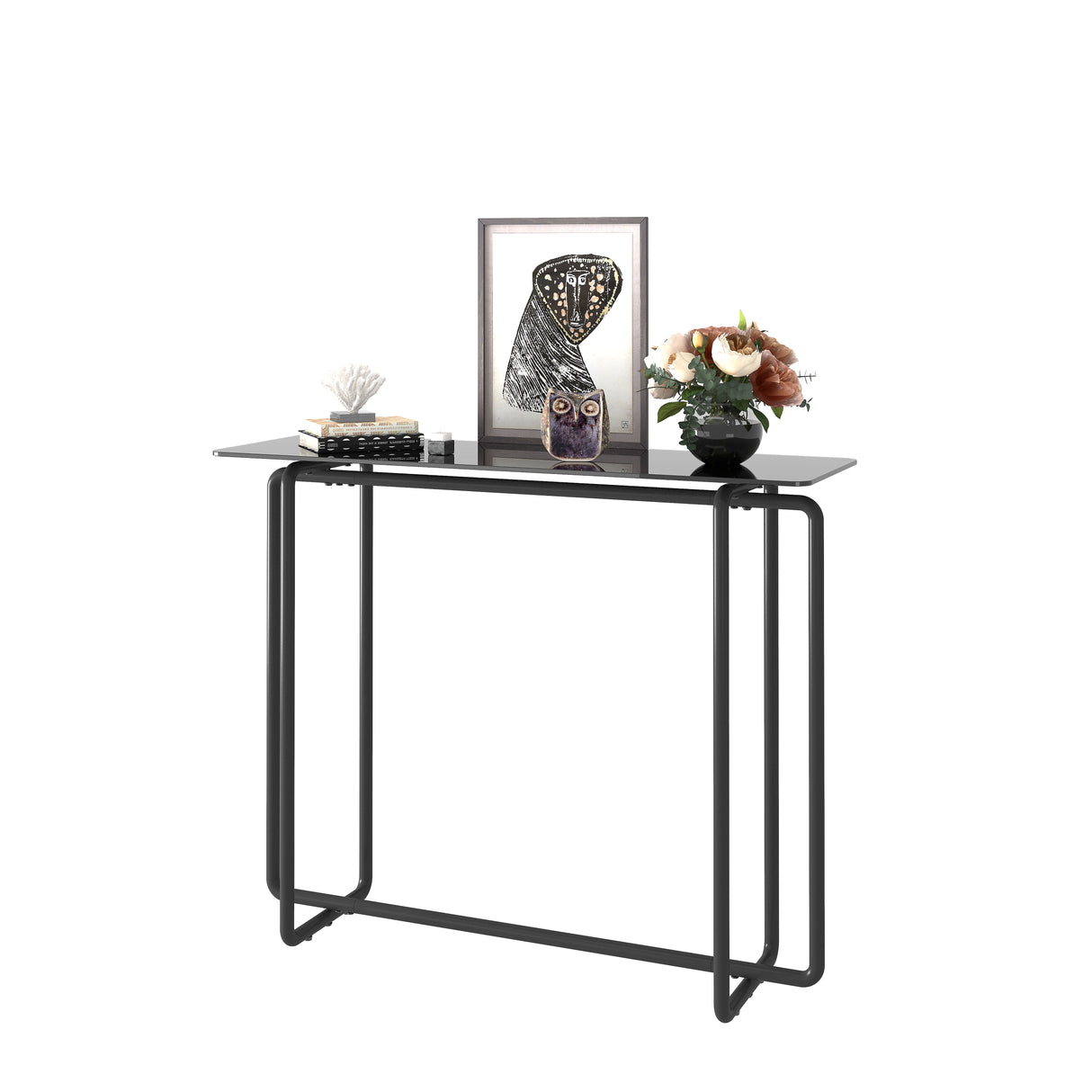 Console Table Single Layer Tempered Glass Rectangular Porch Table Black Leg Double Tempered Glass Tea Table by Couch.com