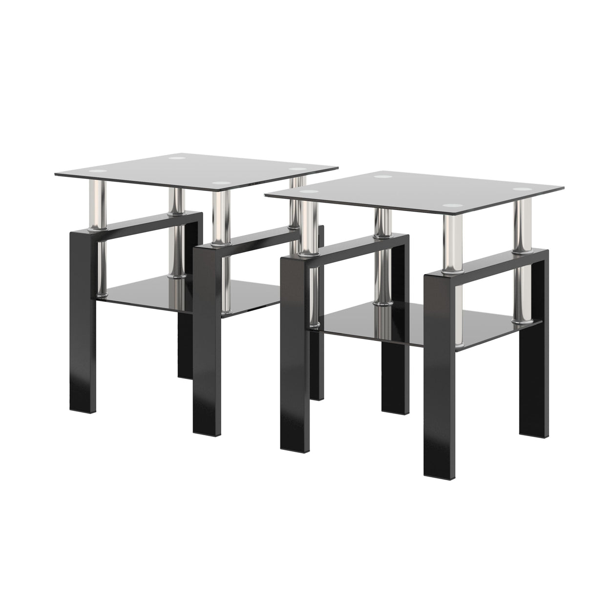 Modern Tempered Glass Tea Table, End Square Table For Living Room (Set of 2) - Black by Couch.com