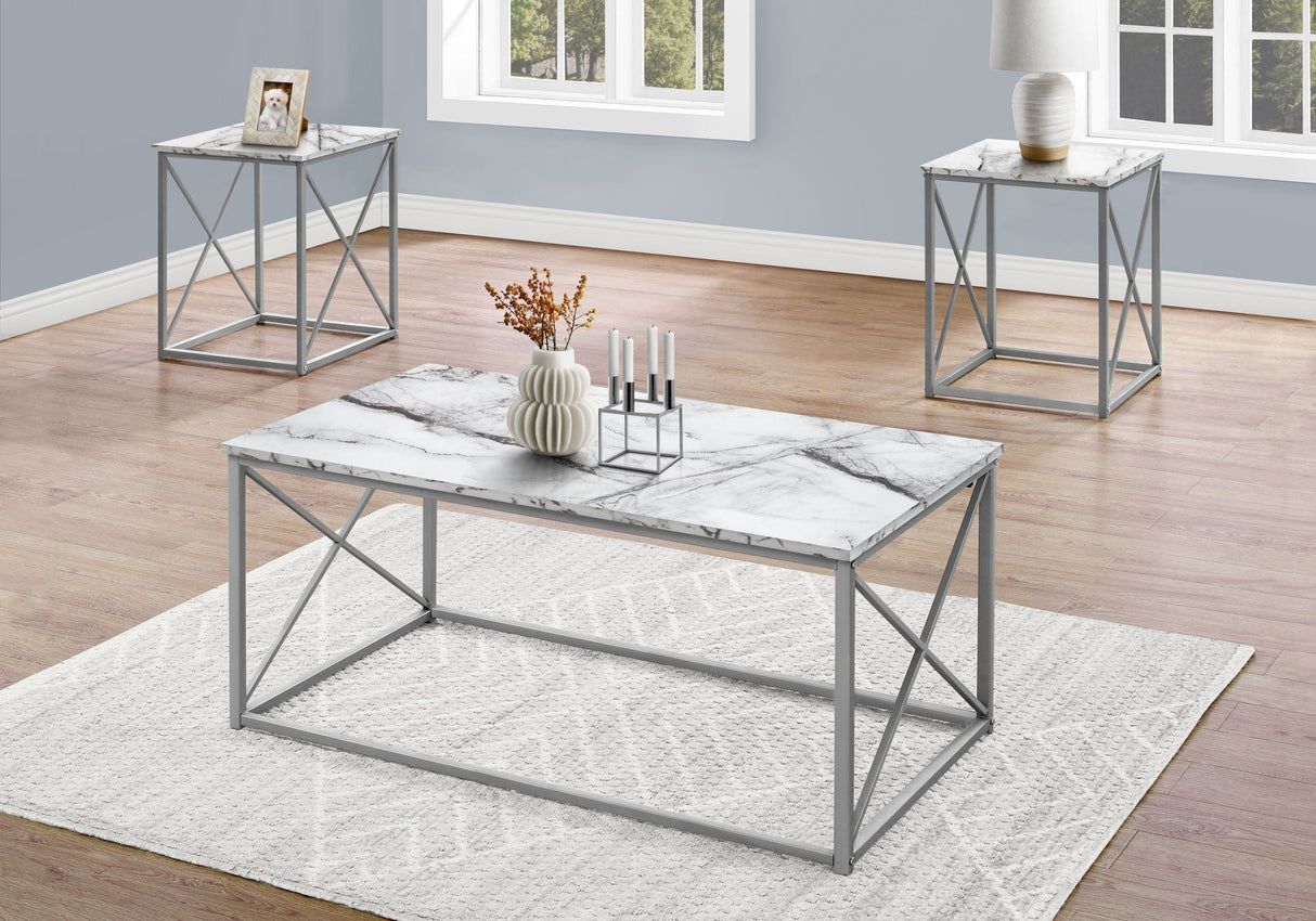 Table Set, Coffee, End, Side, Accent, Living Room, Marble Look Laminate, Contemporary & Modern (Set of 3) by Couch.com