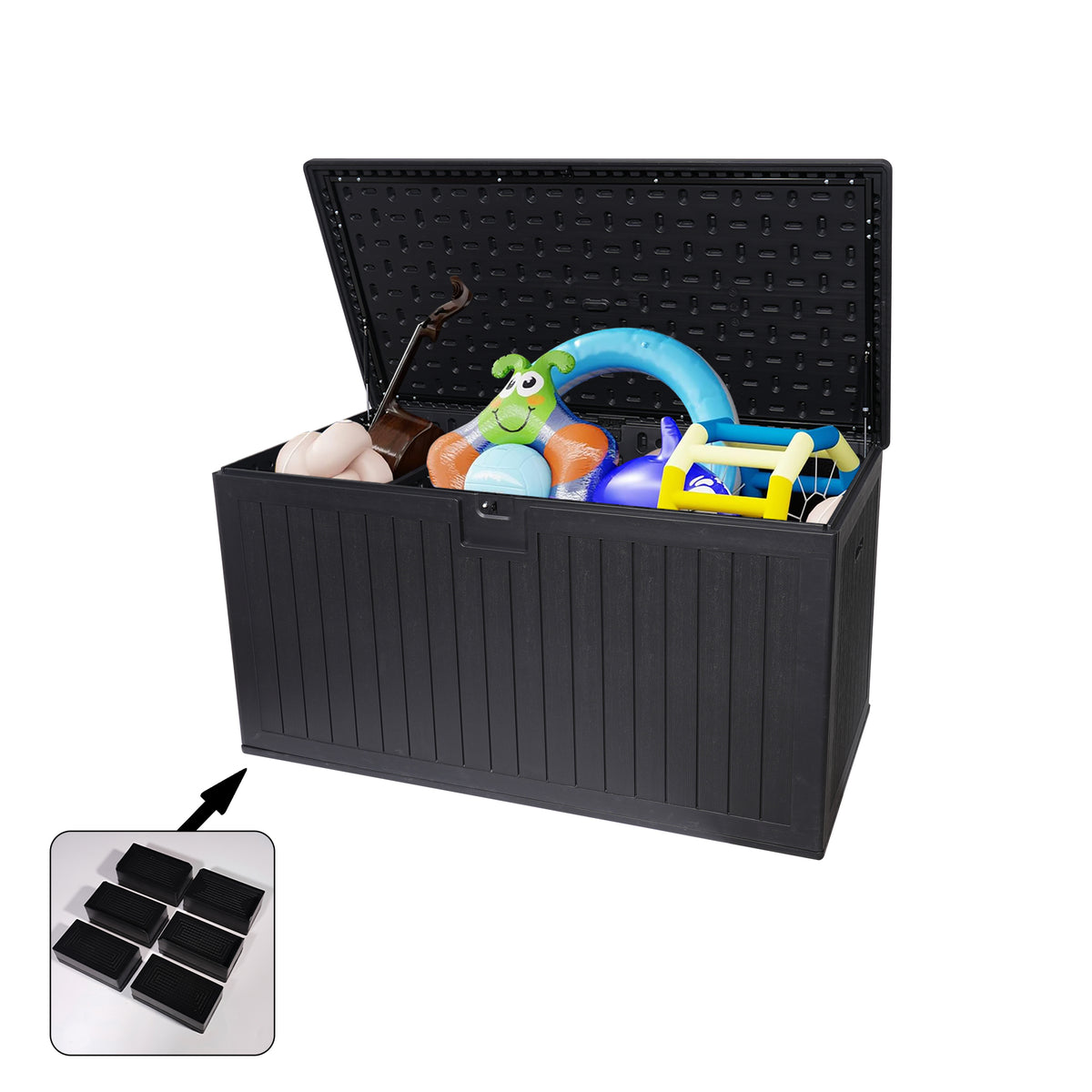 230 Gallon Waterproof Outdoor Deck Box, Resin, Lockable Patio Storage for Cushions and Garden Tools, Black