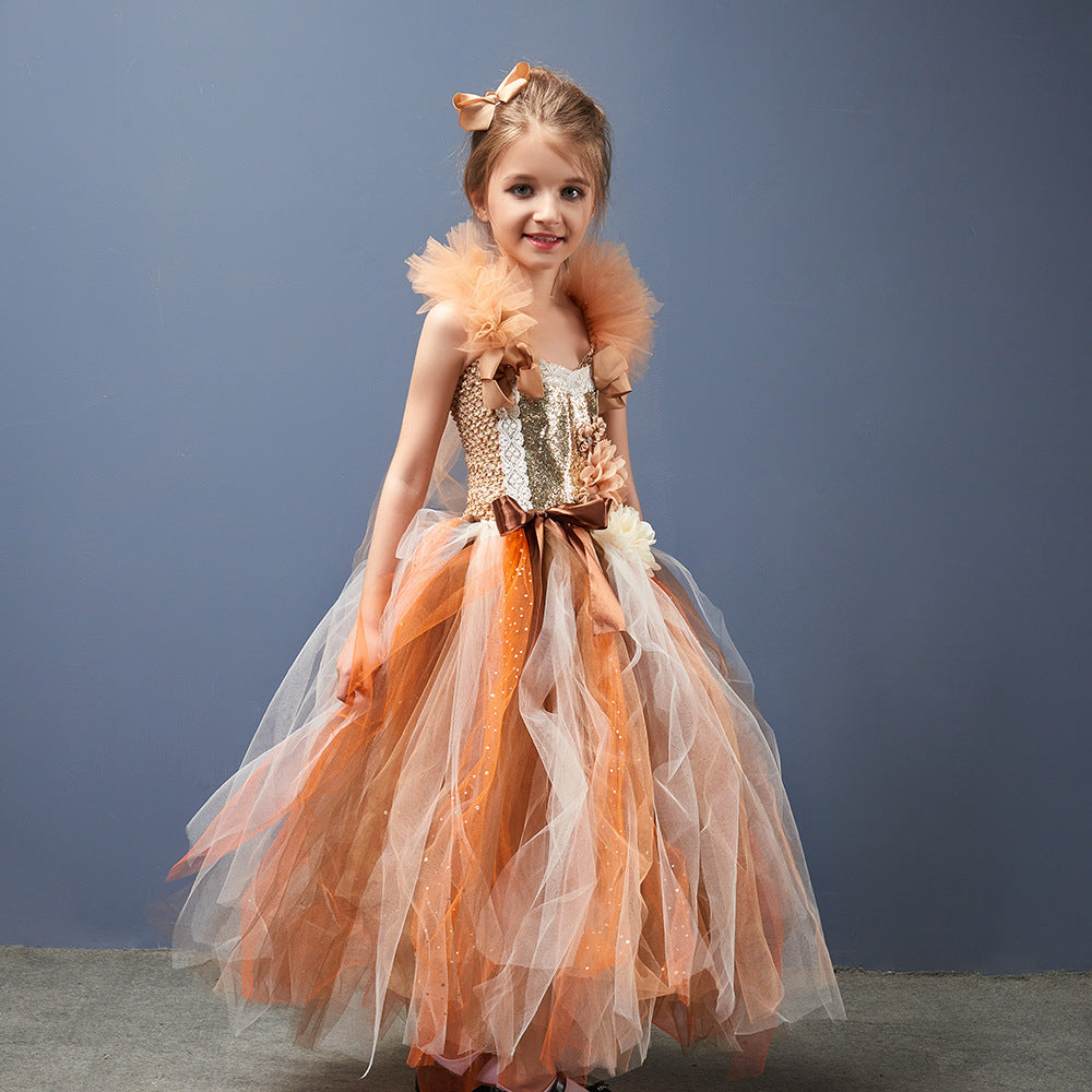 Girls' Flower Party Festival Princess Mesh Dress