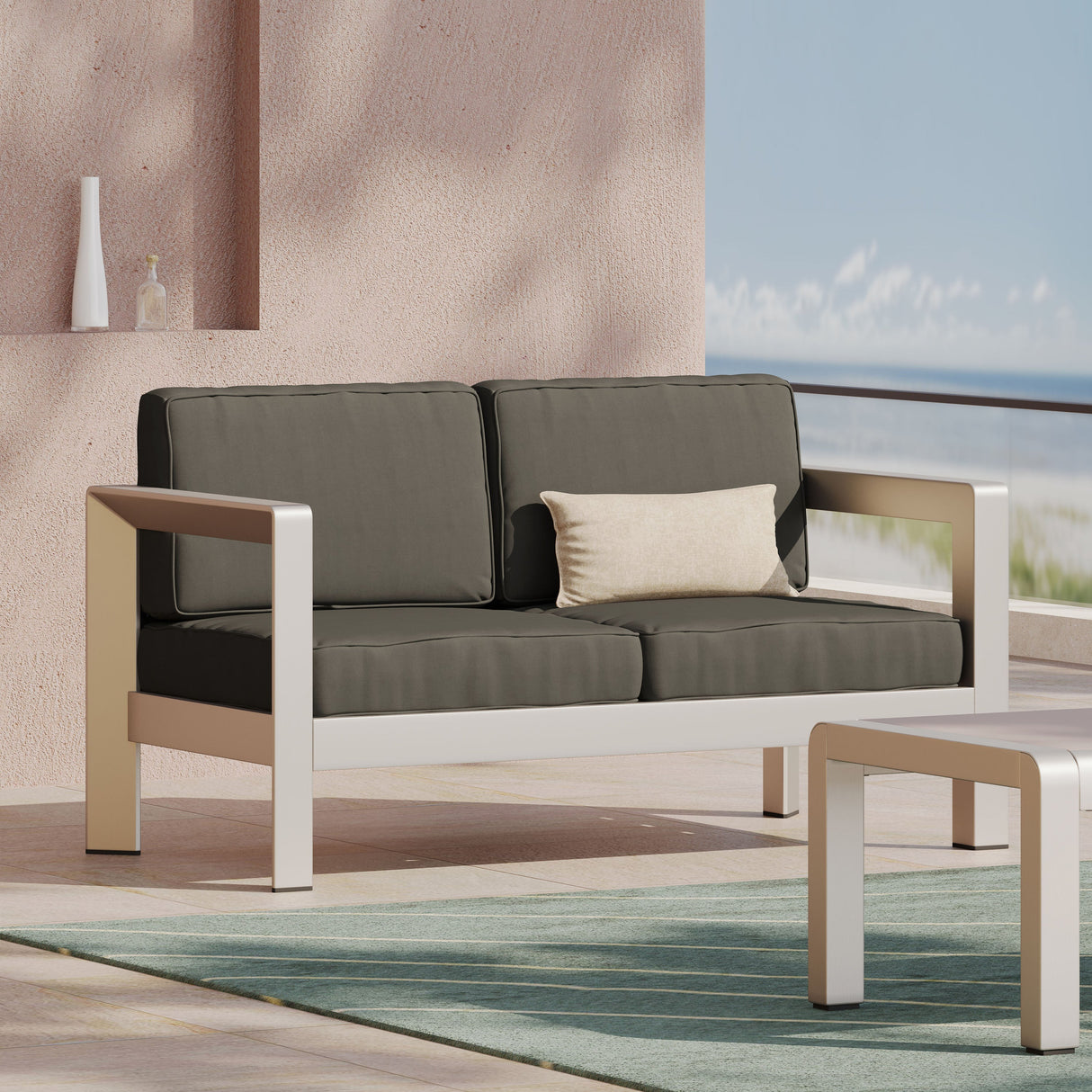 Outdoor Aluminum Loveseat – Low-Profile Patio Seating with Deep Cushions