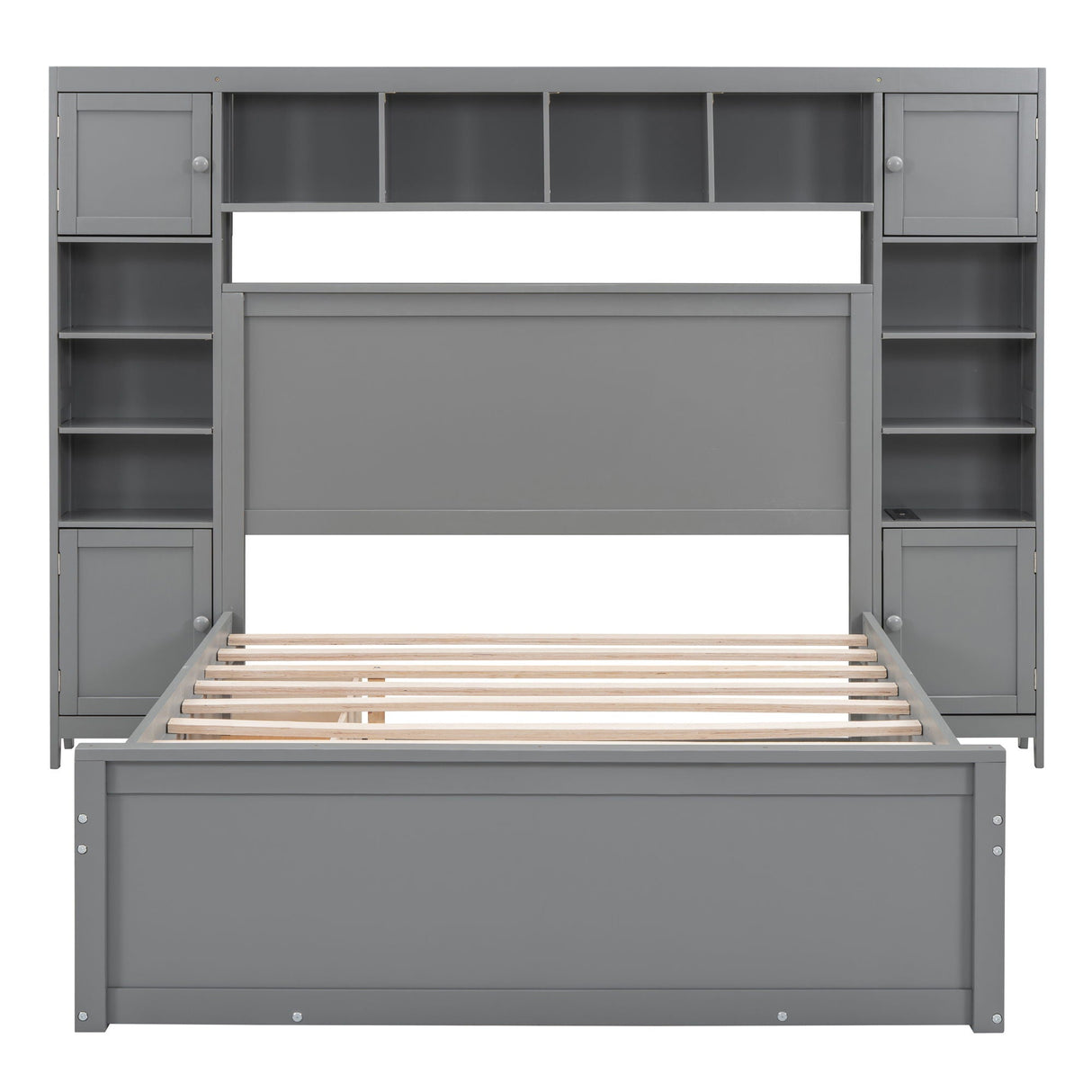 Bed With All In One Cabinet, Shelf And Sockets, Trundle by Couch.com