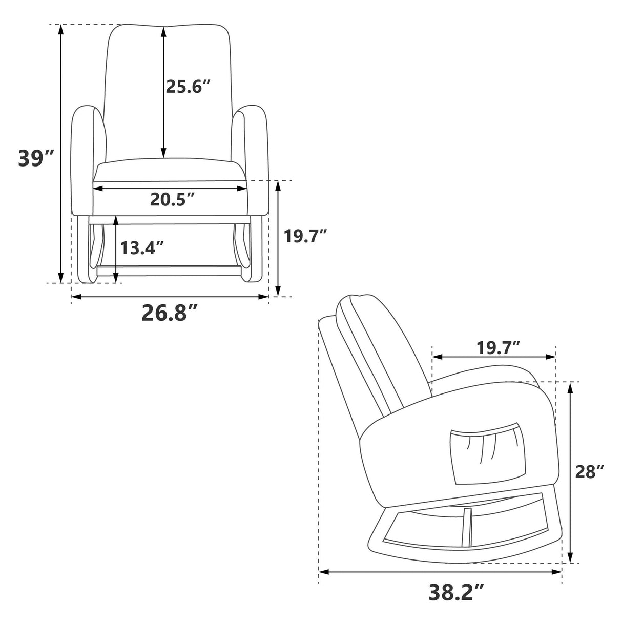 Modern Accent Rocker Armchair With Side Pocket, Upholstered High Back by Couch.com