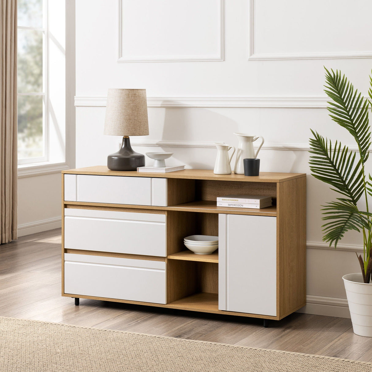 Contemporary Detailed Door Sideboard With Open Storage by Couch.com