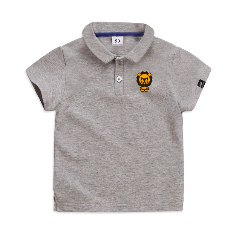 Summer Elastic Cotton Solid Color Short Sleeve Men''s And Women''s Cartoon Polo T-shirt