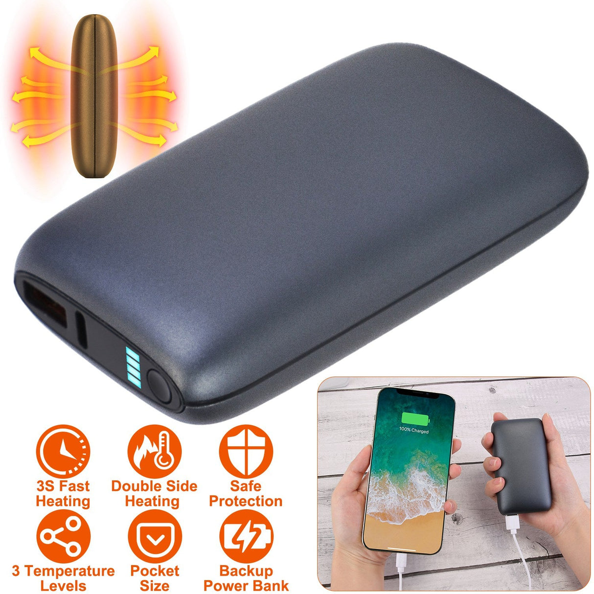 10000mAh Electric Hand Warmer & Power Bank by DirectDeals