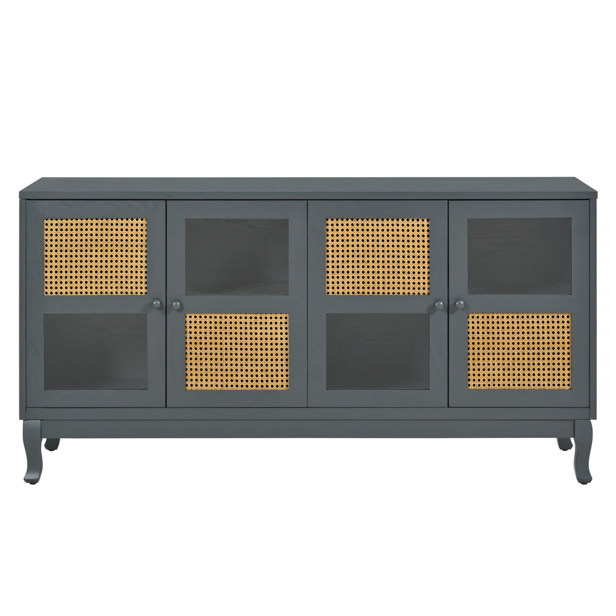 Retro Industrial 4 Door Sideboard With Large Storage, Rattan And Glass Doors by Couch.com