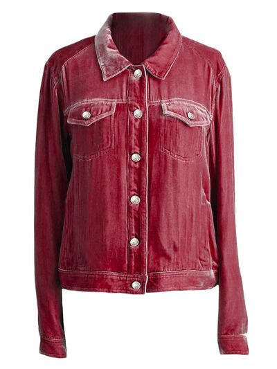 Casual Button-Up Long Sleeve Jacket with Chest Pockets and Relaxed Fit