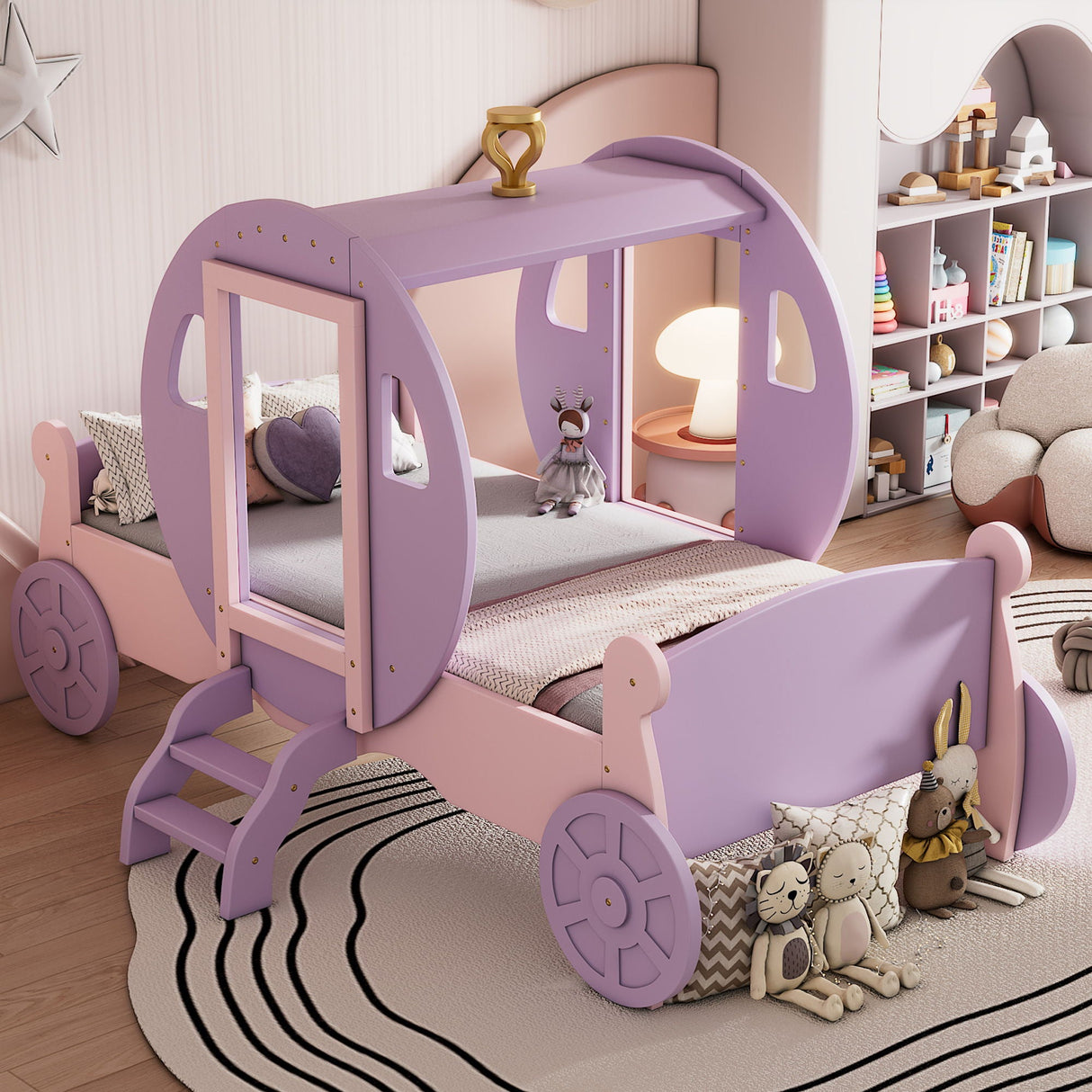 Princess Carriage Bed With Crown, Platform Car Bed With Stair by Couch.com