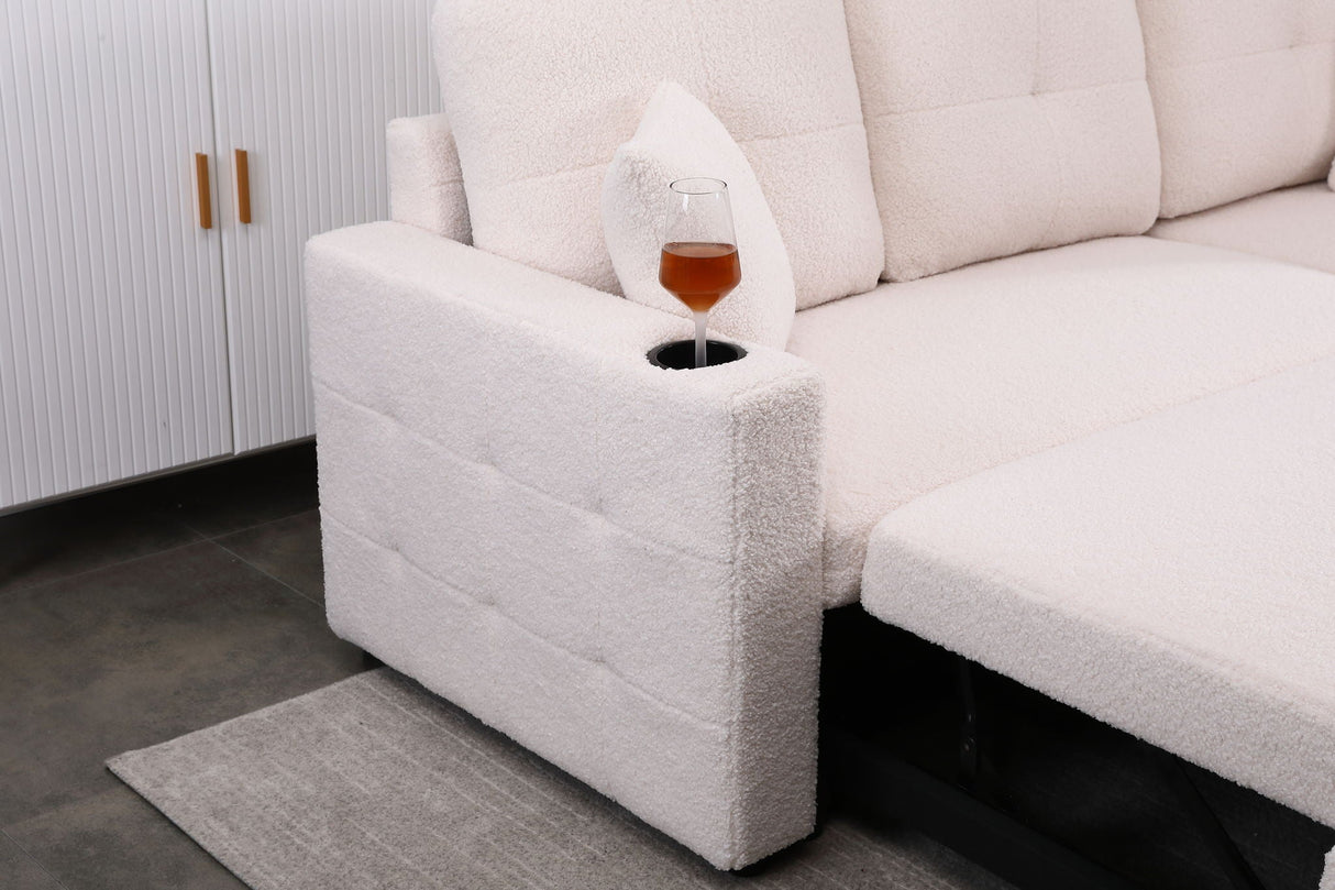 Lambswool - Pull Out Sleeper Sectional Sofa With Storage Chaise by Couch.com