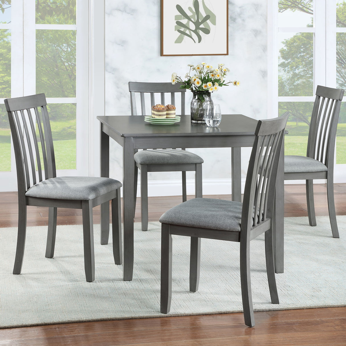 5 Piece Modern Dining Set, Square Wooden Dining Table With 4 Upholstered Chairs For Kitchen, Dining Room - Gray by Couch.com