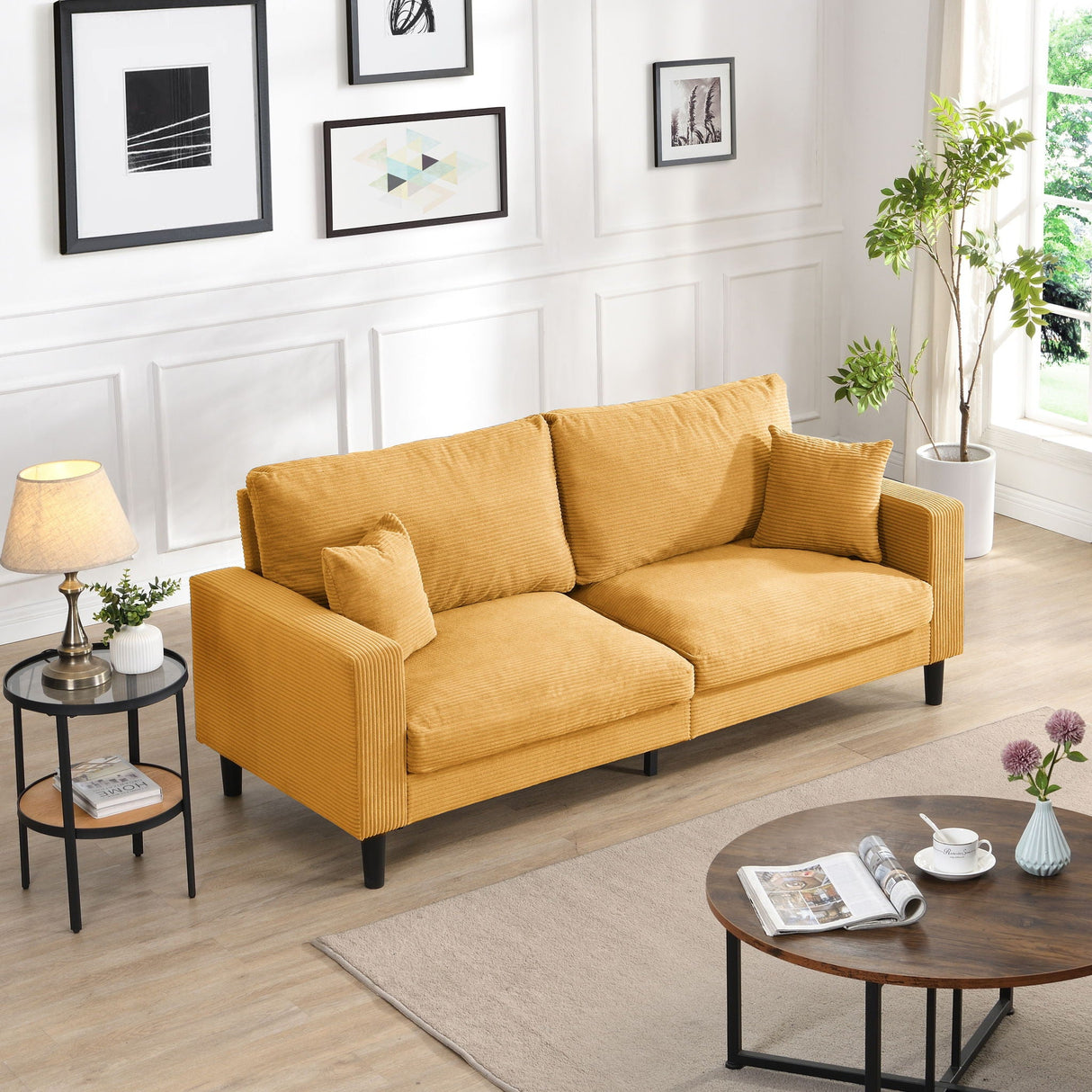 Modern Upholstered 3 Seat Sofa, High Resilience by Couch.com
