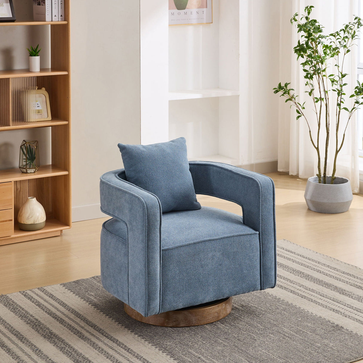 Swivel Accent Open Back Barrel Chair With Weathered Base by Couch.com