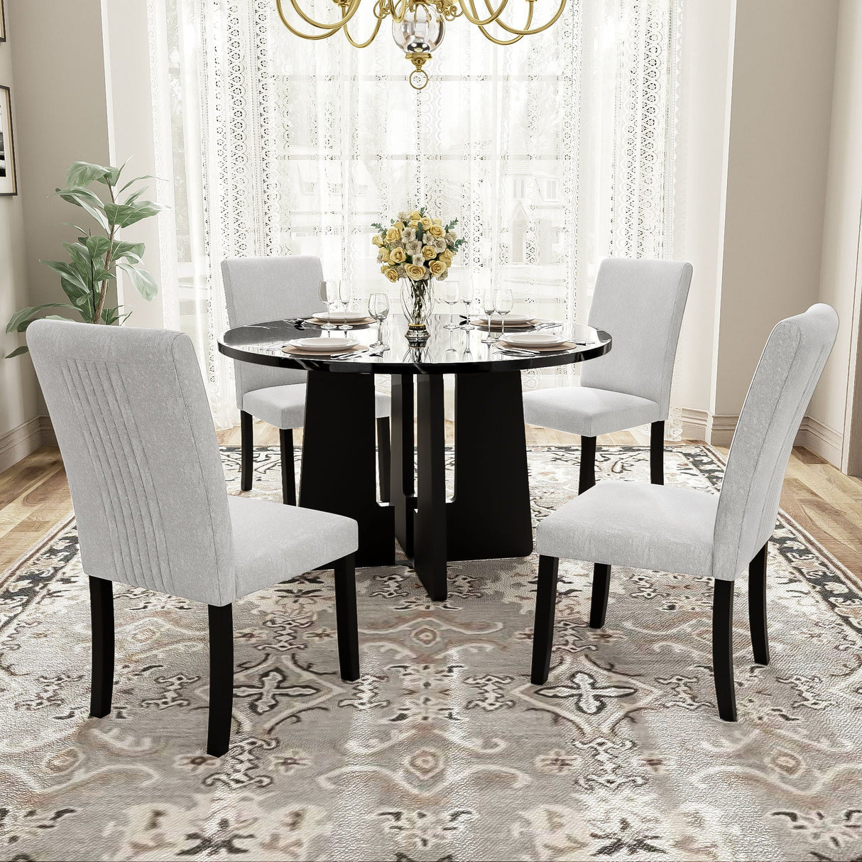 5 Piece Round Dining Table Set, Modern Dining Table And 4 Upholstered Chairs For Dining Room by Couch.com