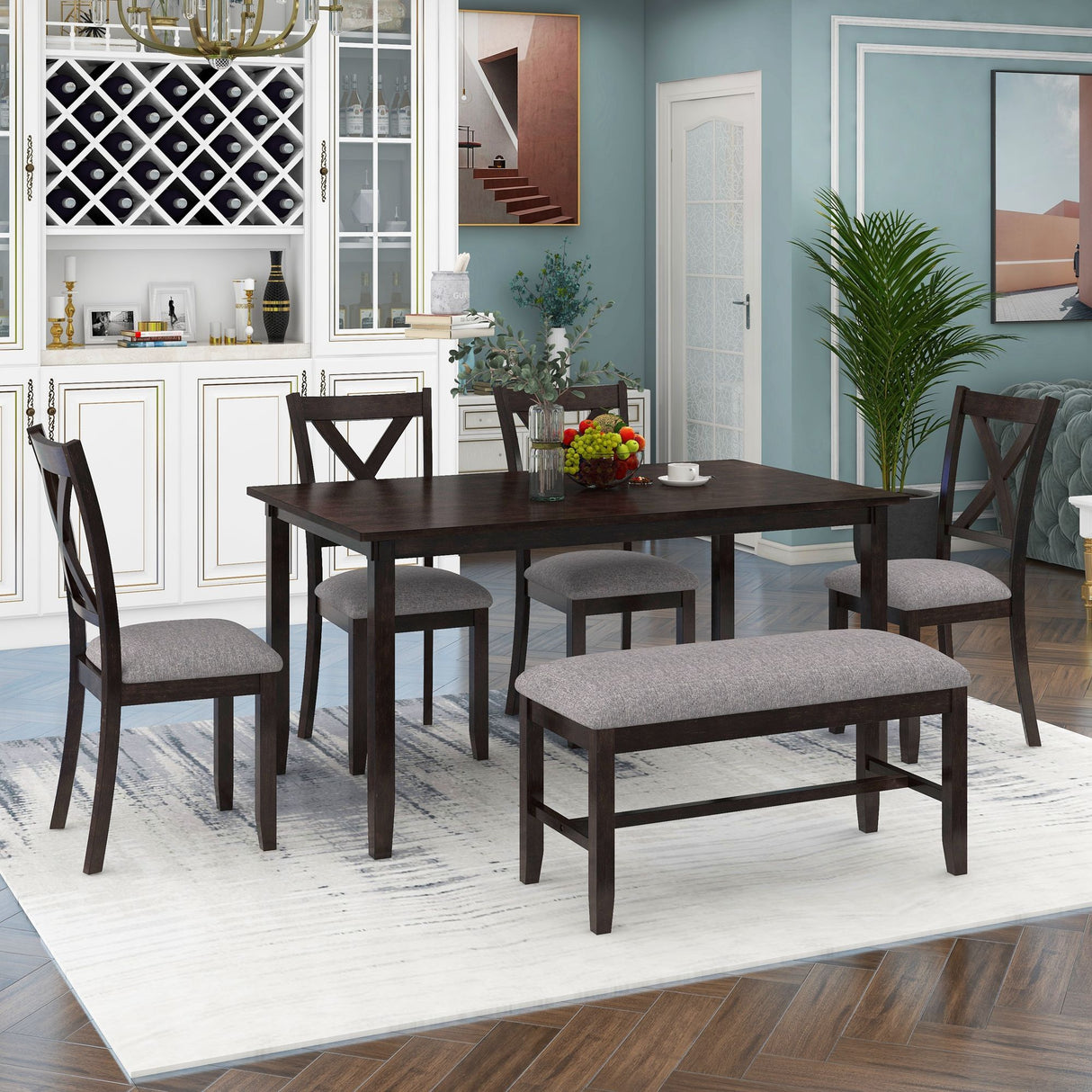 Kitchen Dining Table Set Wooden Rectangular Dining Table, 4 Chairs And Bench Family Furniture by Couch.com