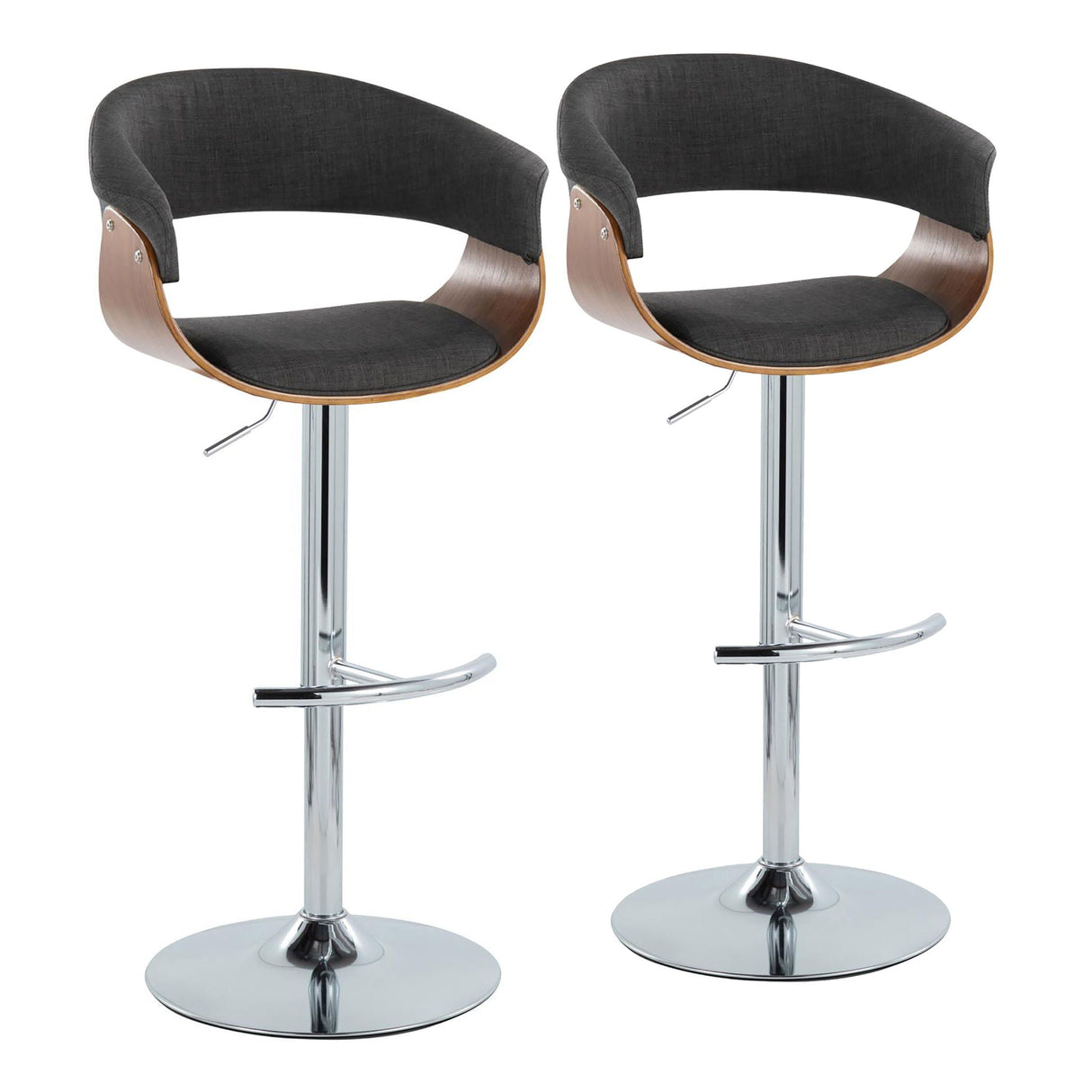 Vintage Mod - Mid Century Modern Adjustable Height Barstool With Swivel With Rounded T Footrest (Set of 2) by Couch.com