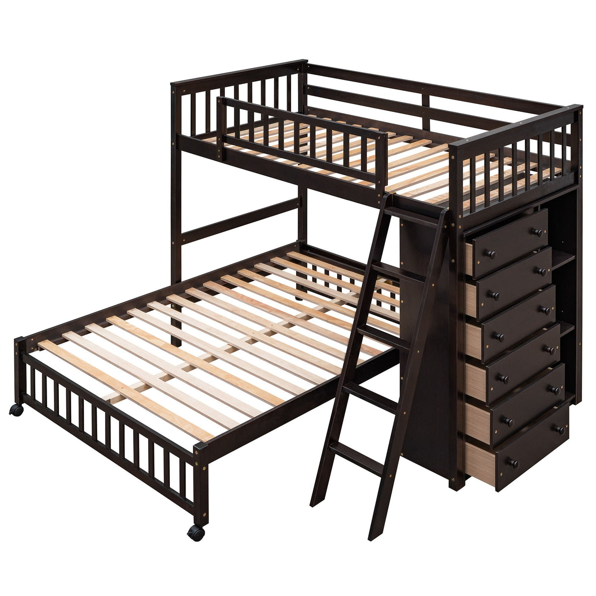 Bunk Bed With 6 Drawers And Flexible Shelves, Bottom Bed With Wheels by Couch.com