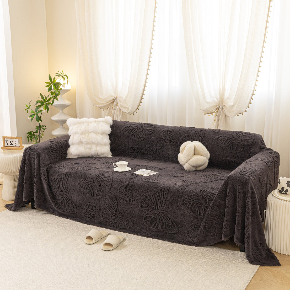 Luxury 3D Butterfly Jacquard Sofa Throw Blanket, Ultra-Soft Plush Fleece Couch Cover