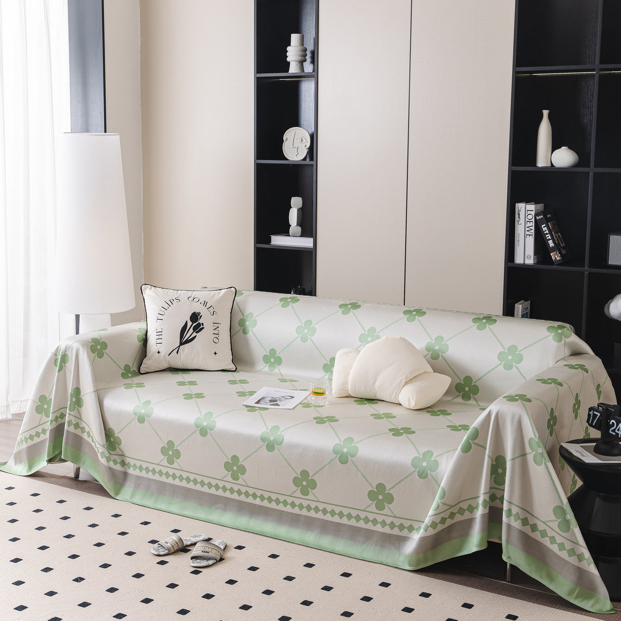 Cooling Four-Leaf Clover Hope Faith Love Luck Summer Comfy Ice Silk Furniture Throw Covers for Sofas