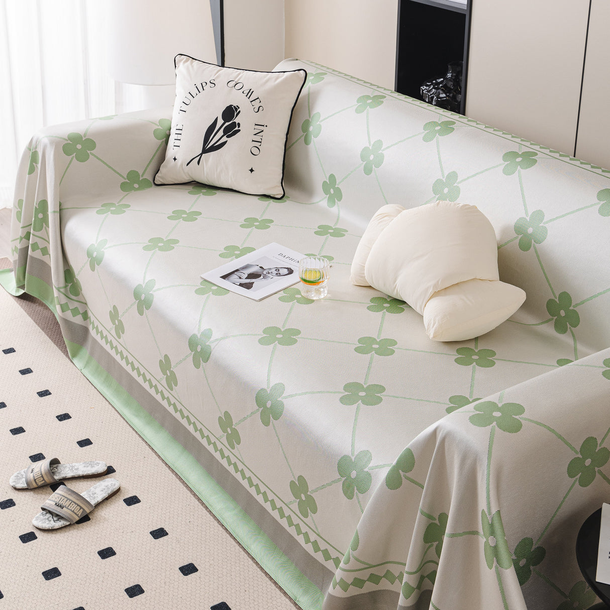 Cooling Four-Leaf Clover Hope Faith Love Luck Summer Comfy Ice Silk Furniture Throw Covers for Sofas