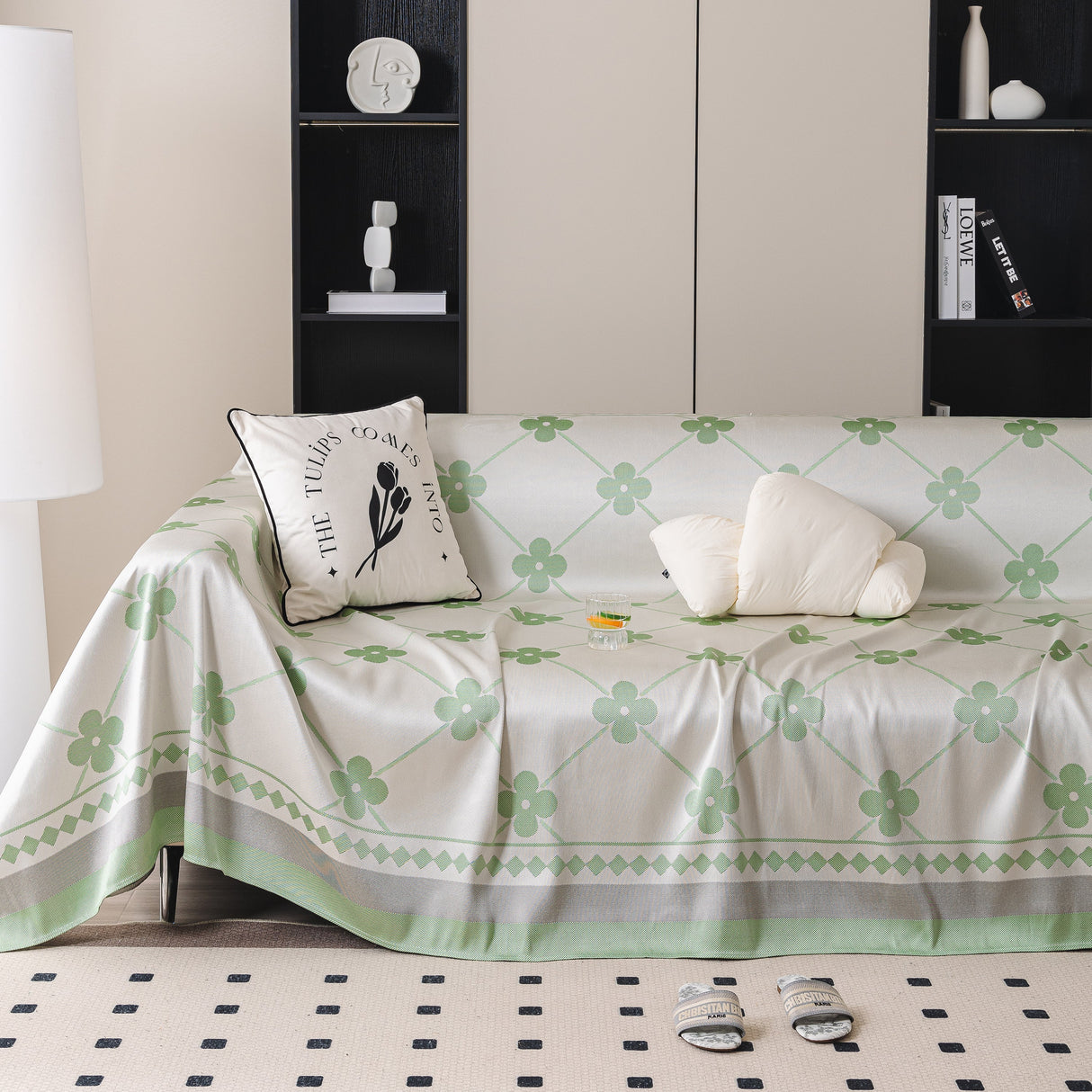 Cooling Four-Leaf Clover Hope Faith Love Luck Summer Comfy Ice Silk Furniture Throw Covers for Sofas