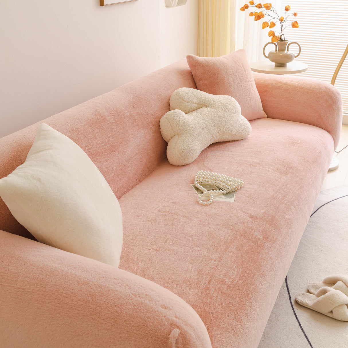 Soft Plush Warm Sofa Cover Stretchable Cozy Velvet Couch Protector for Fall & Winter