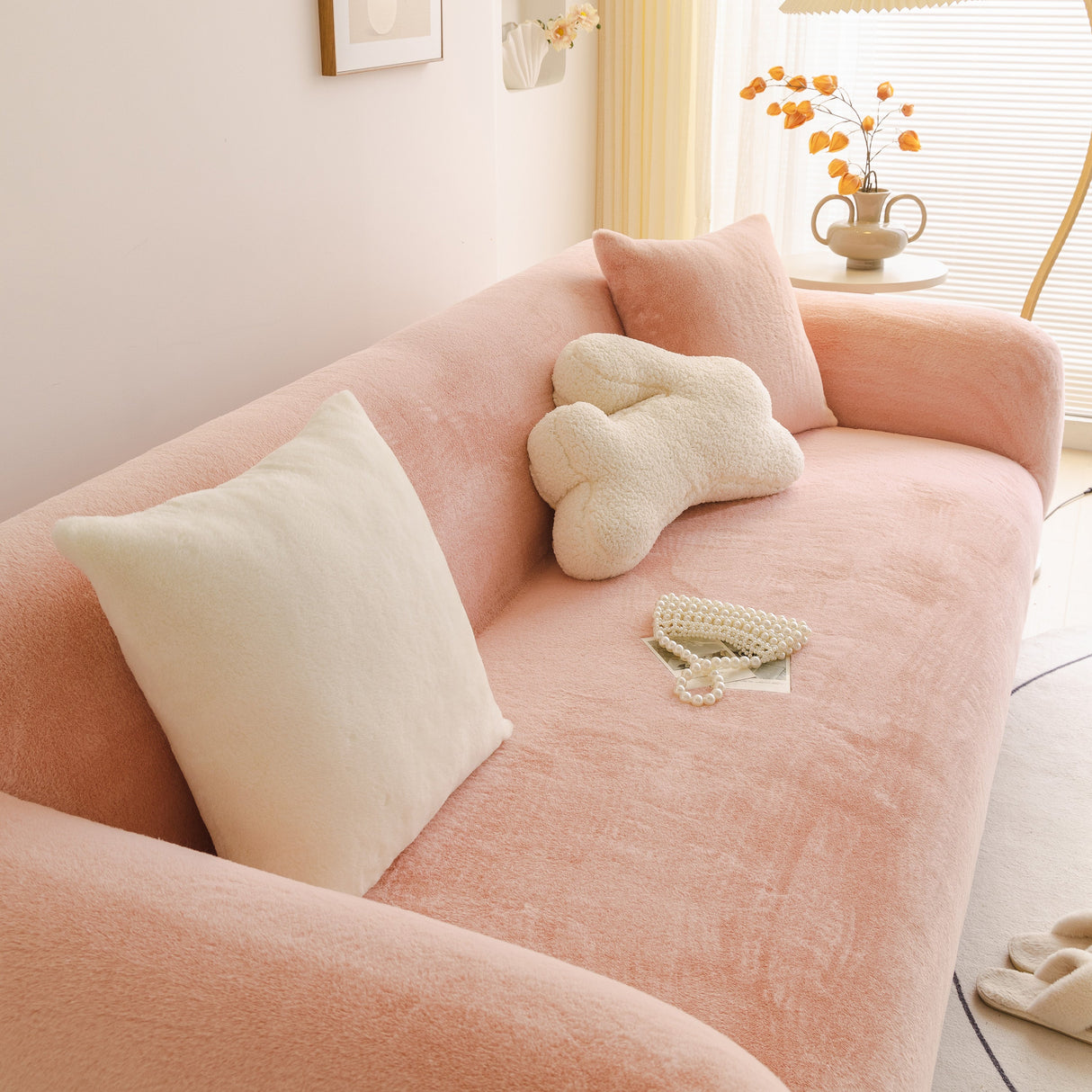 Soft Plush Warm Sofa Cover Stretchable Cozy Velvet Couch Protector for Fall & Winter