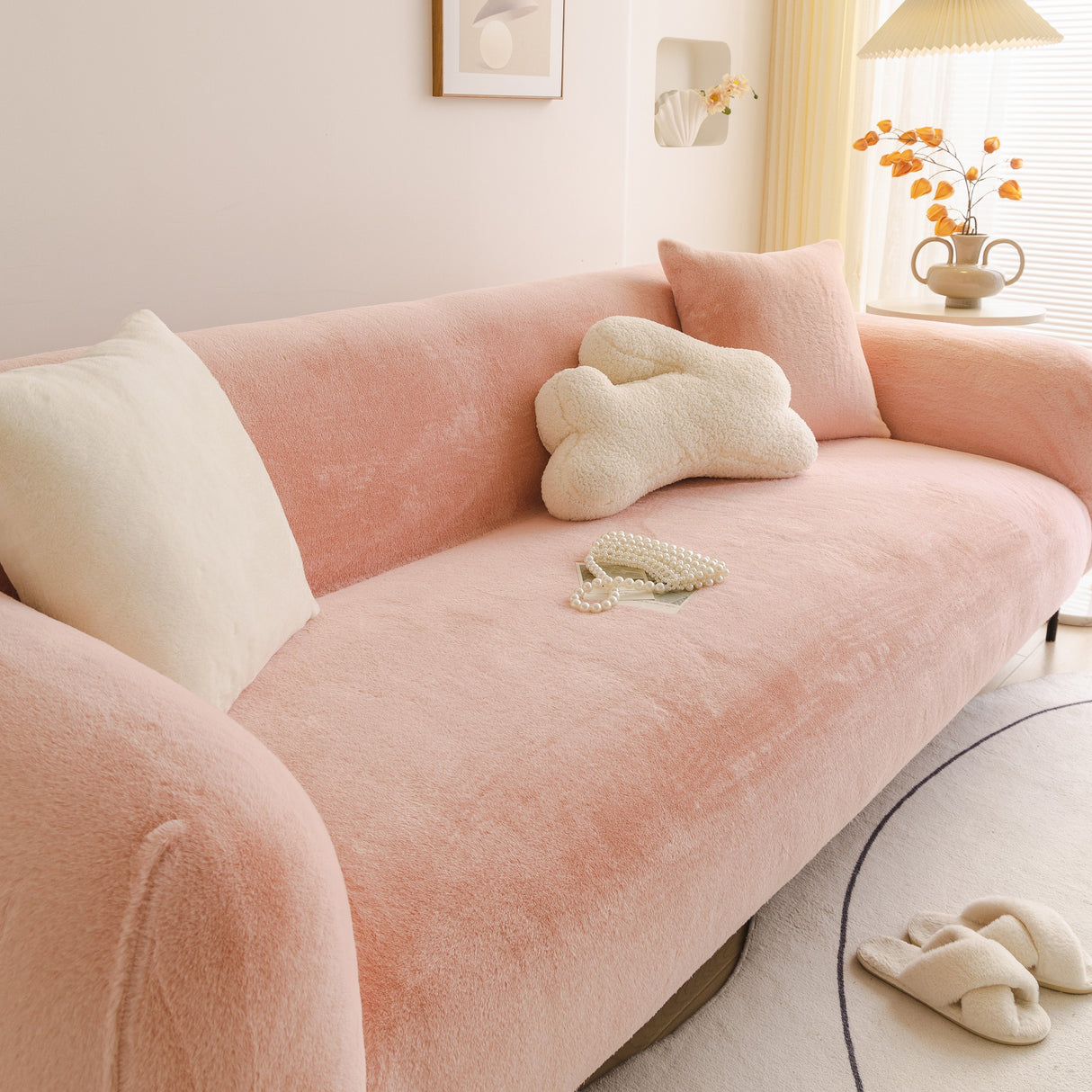 Soft Plush Warm Sofa Cover Stretchable Cozy Velvet Couch Protector for Fall & Winter