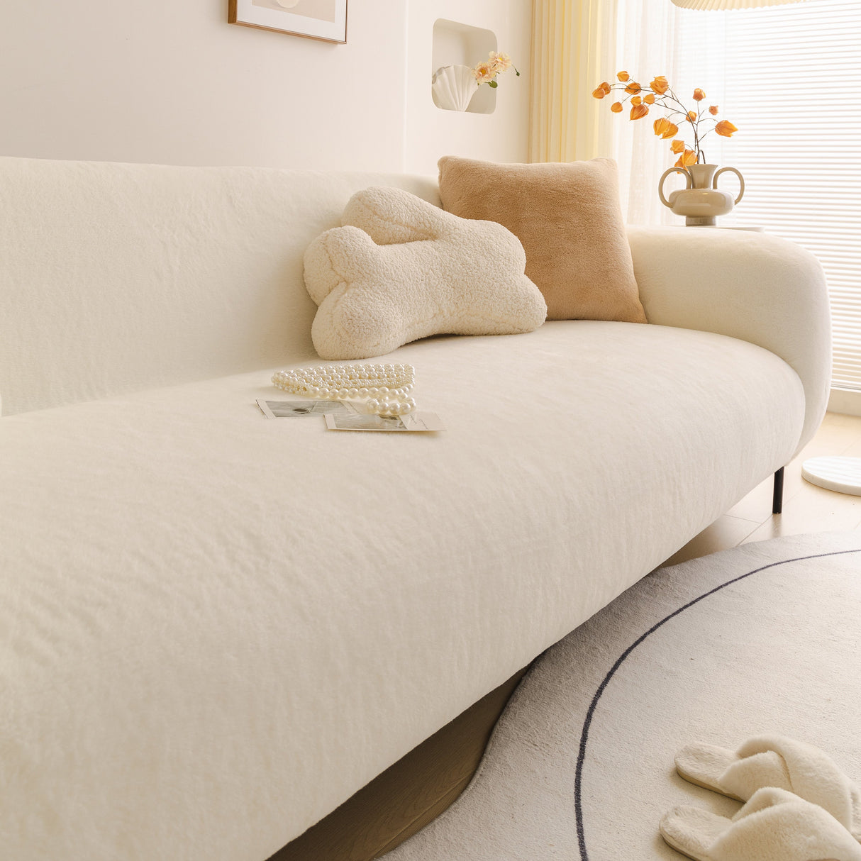 Soft Plush Warm Sofa Cover Stretchable Cozy Velvet Couch Protector for Fall & Winter