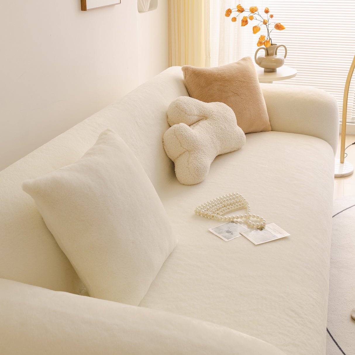 Soft Plush Warm Sofa Cover Stretchable Cozy Velvet Couch Protector for Fall & Winter