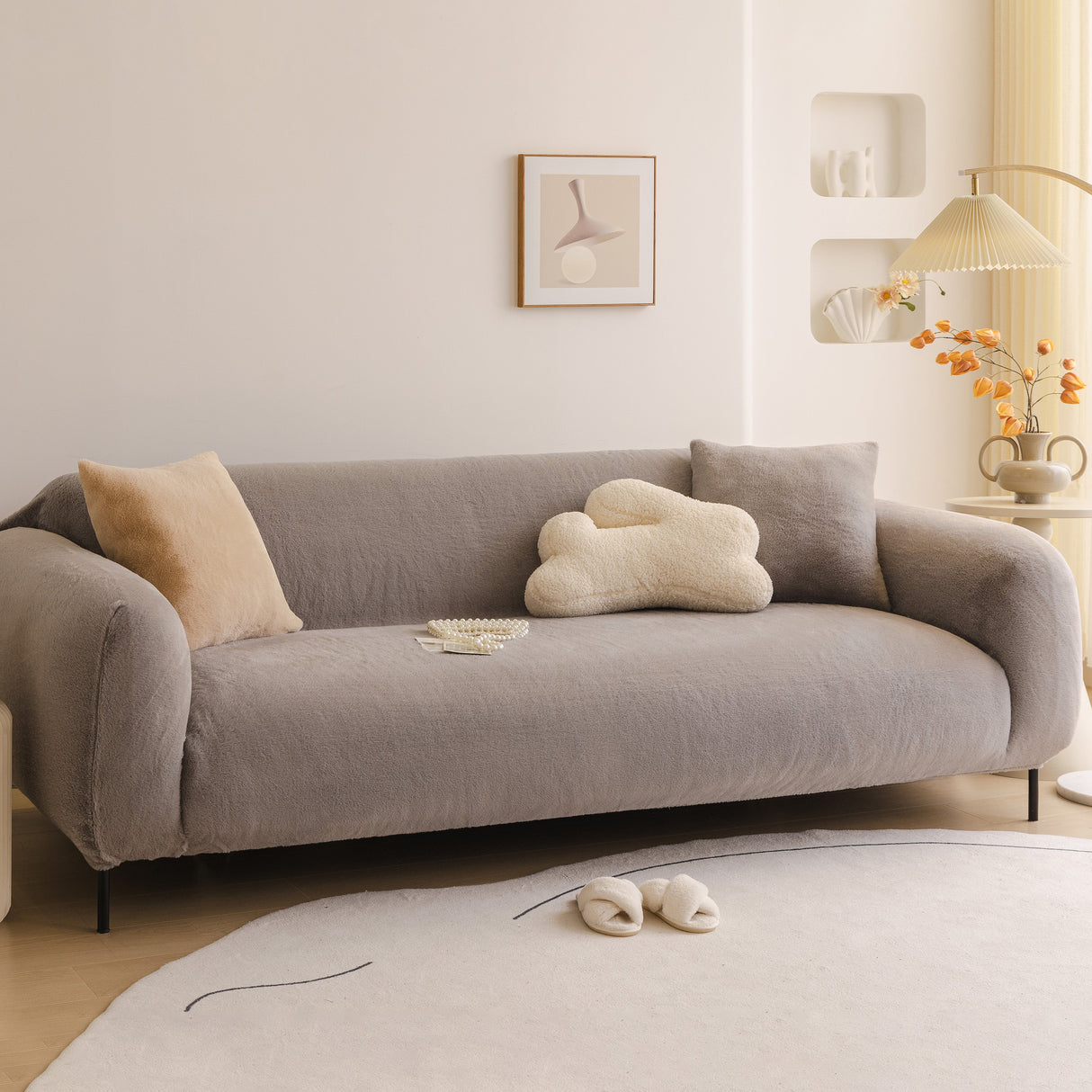 Soft Plush Warm Sofa Cover Stretchable Cozy Velvet Couch Protector for Fall & Winter