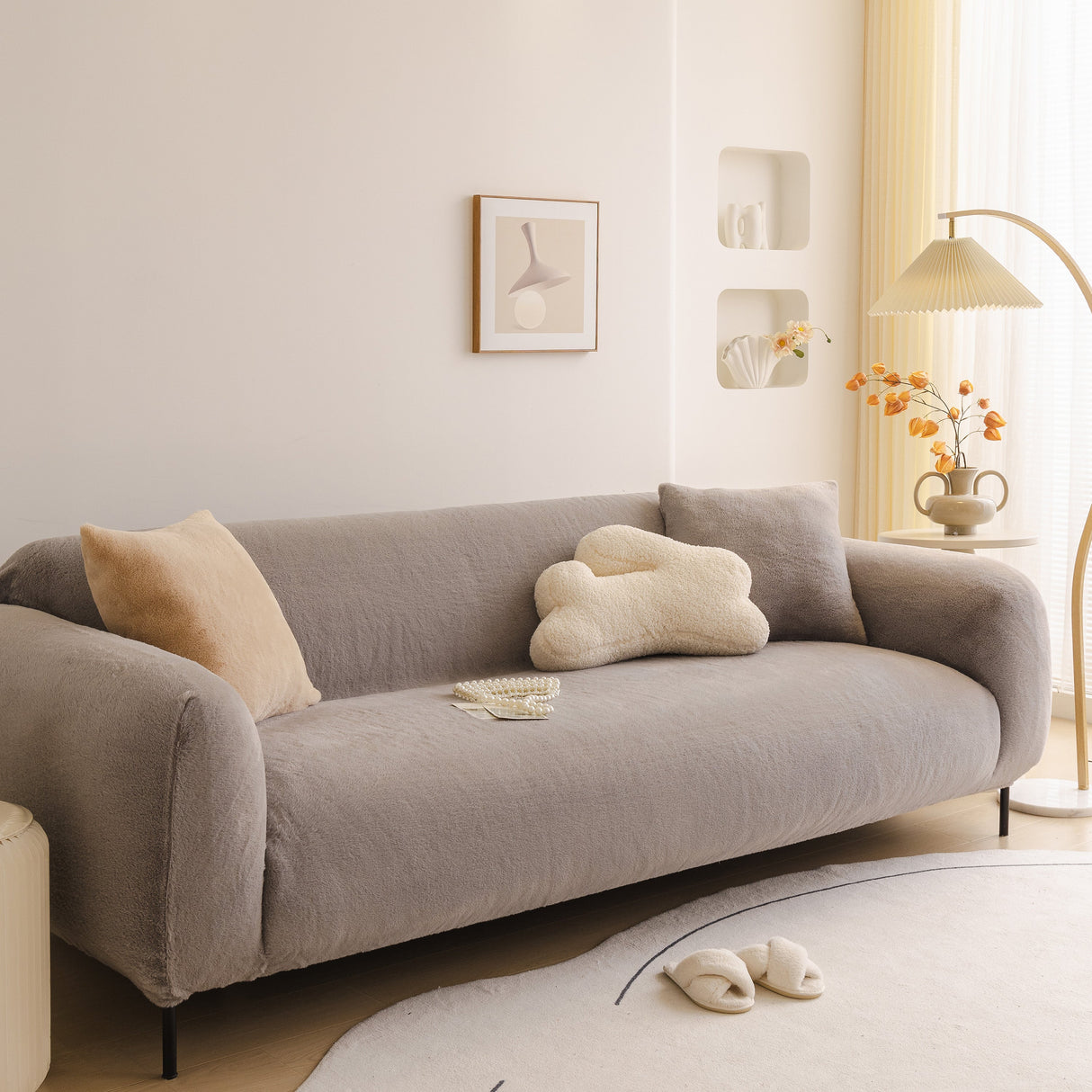 Soft Plush Warm Sofa Cover Stretchable Cozy Velvet Couch Protector for Fall & Winter