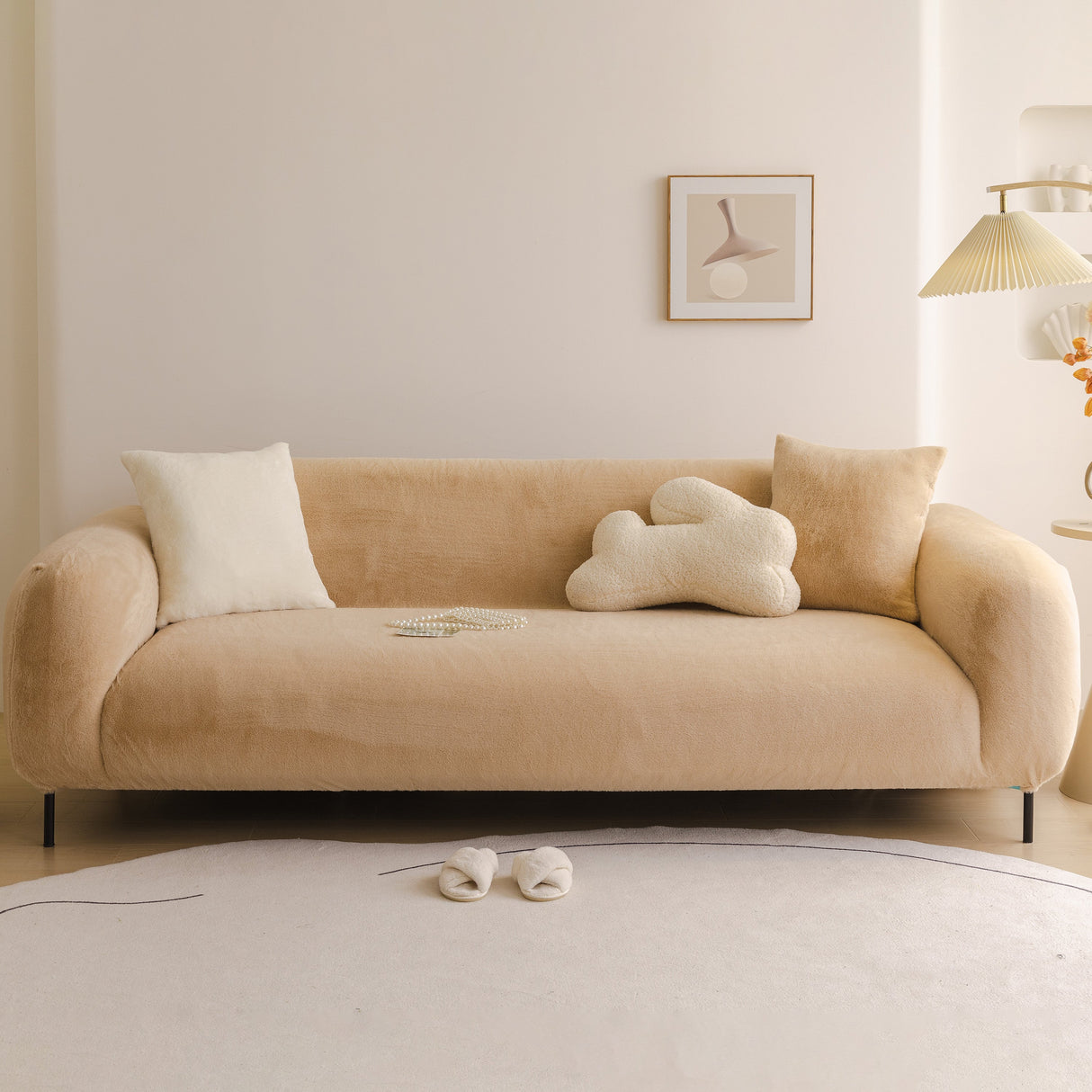 Soft Plush Warm Sofa Cover Stretchable Cozy Velvet Couch Protector for Fall & Winter