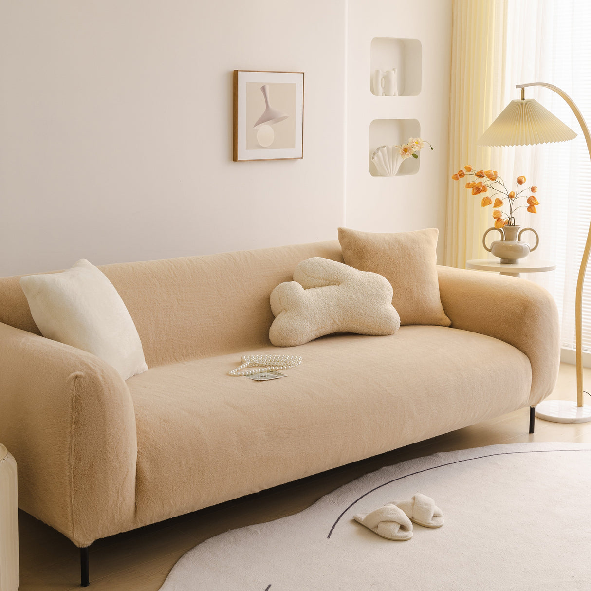 Soft Plush Warm Sofa Cover Stretchable Cozy Velvet Couch Protector for Fall & Winter