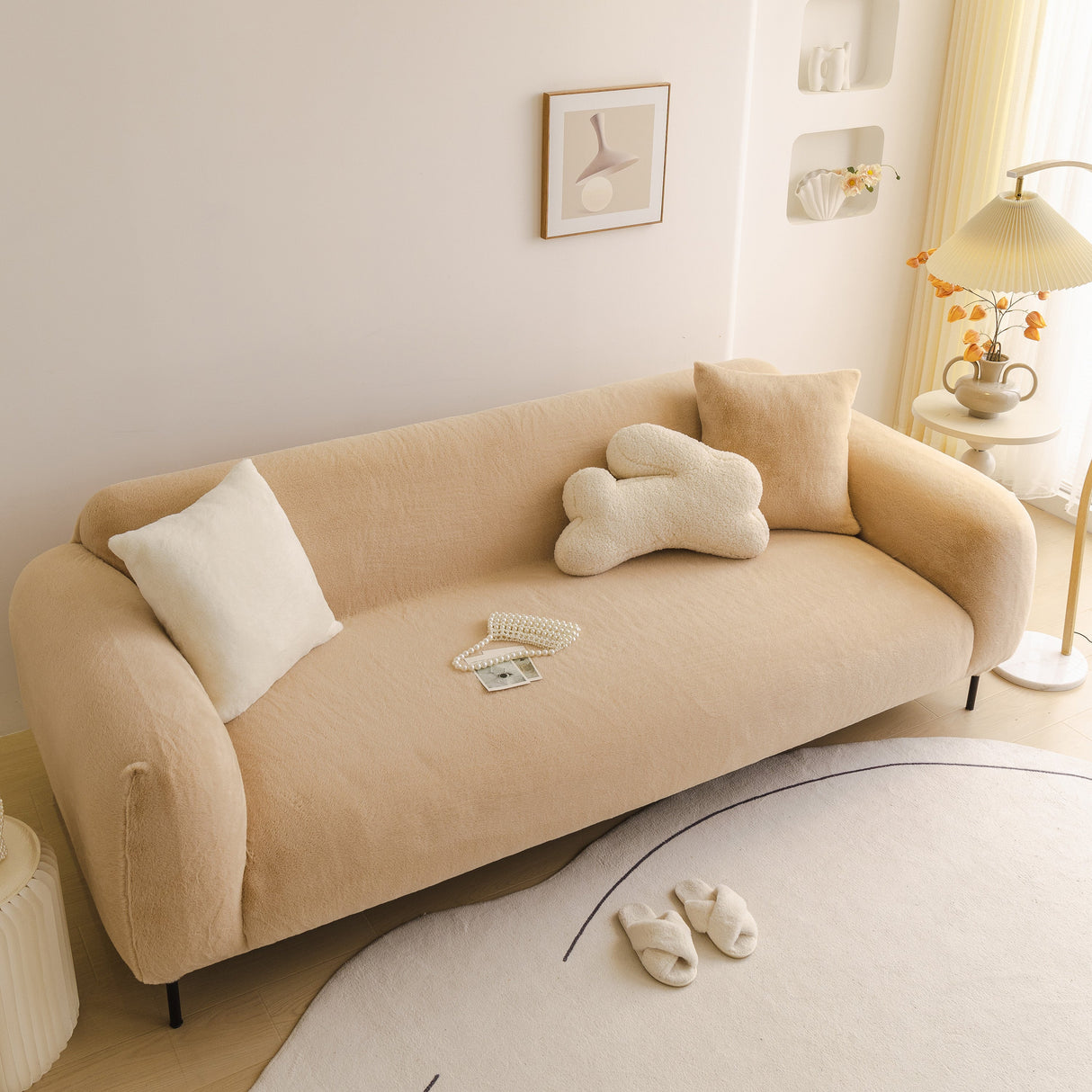 Soft Plush Warm Sofa Cover Stretchable Cozy Velvet Couch Protector for Fall & Winter