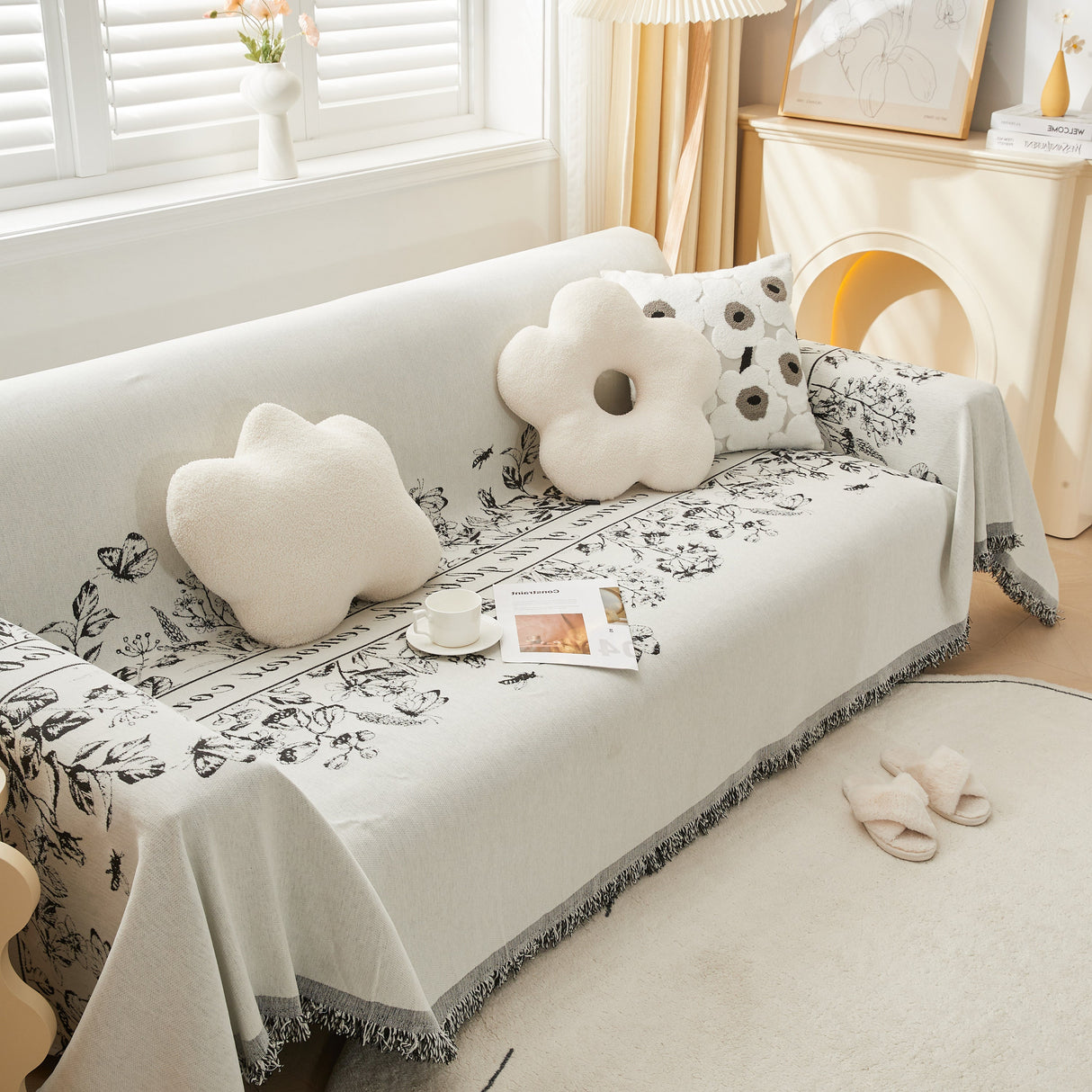 Chenille Butterfly Sofa Cover Blanket, L Shaped Couch Cover, Reversible Couch Protector