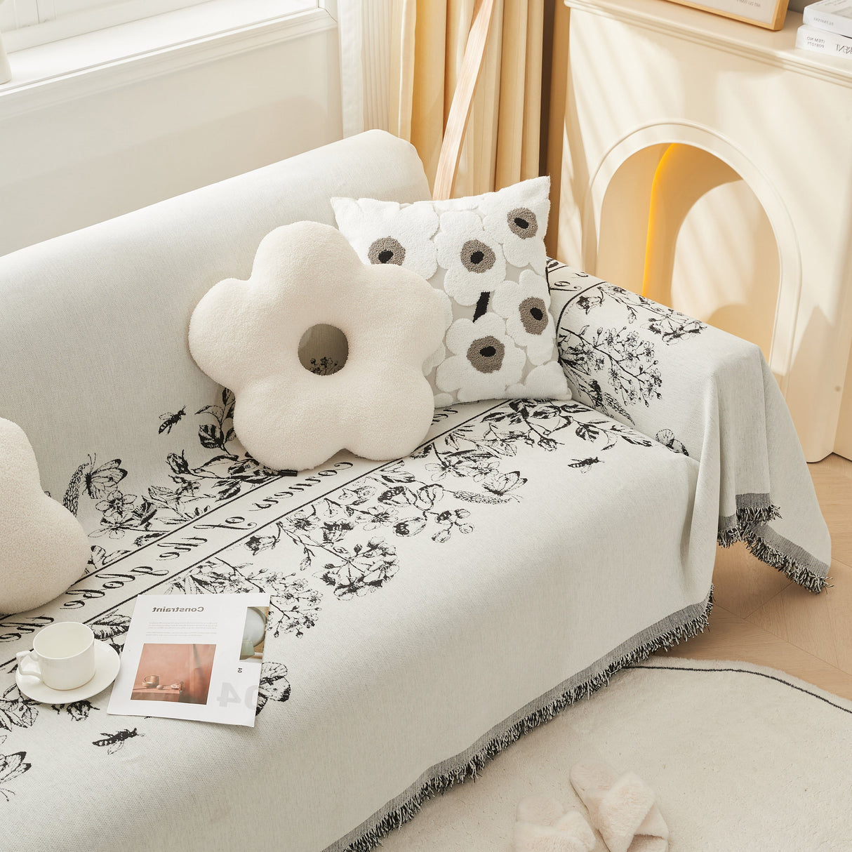 Chenille Butterfly Sofa Cover Blanket, L Shaped Couch Cover, Reversible Couch Protector