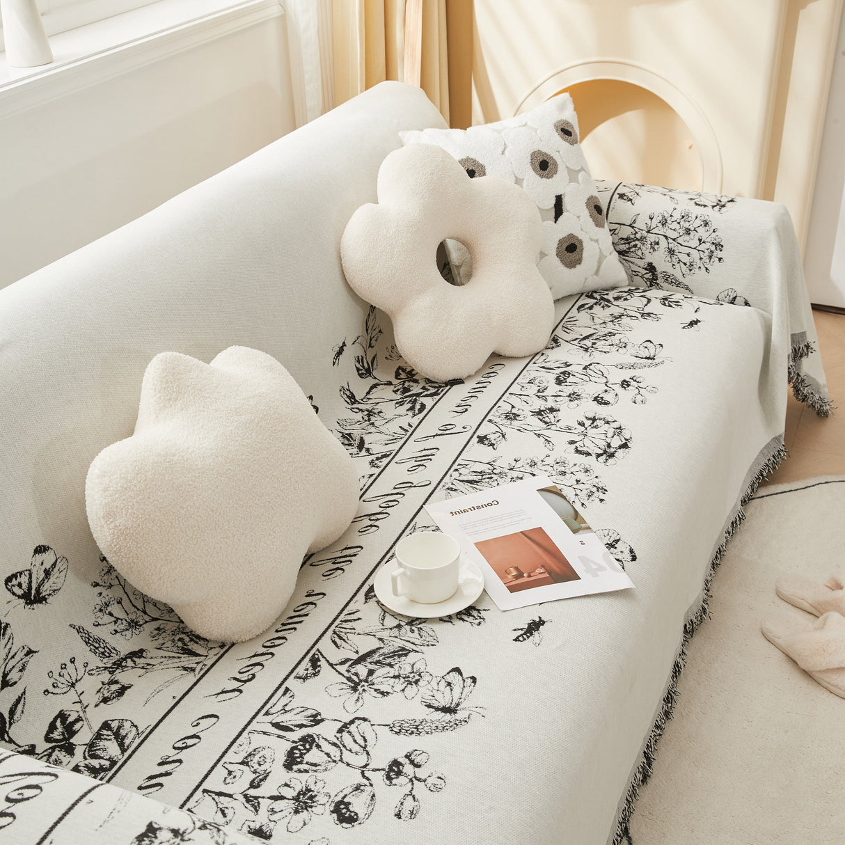 Chenille Butterfly Sofa Cover Blanket, L Shaped Couch Cover, Reversible Couch Protector