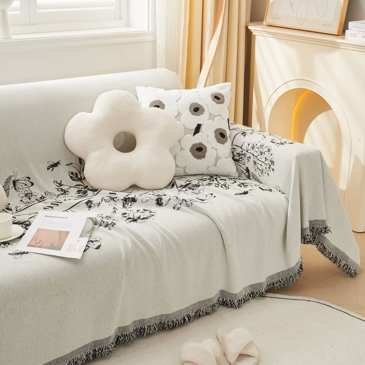 Chenille Butterfly Sofa Cover Blanket, L Shaped Couch Cover, Reversible Couch Protector