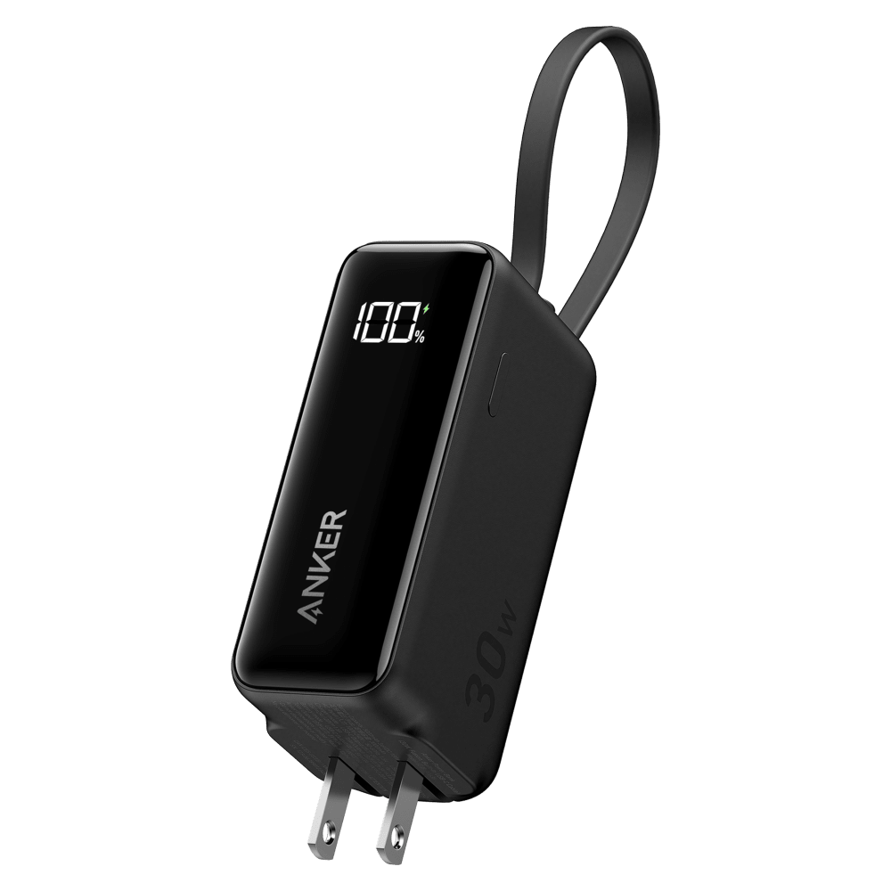 Anker Power Bank 5,000 mAh 22.5W with Built in USB C Cable and Fusion Wall Charger 30W by Anker