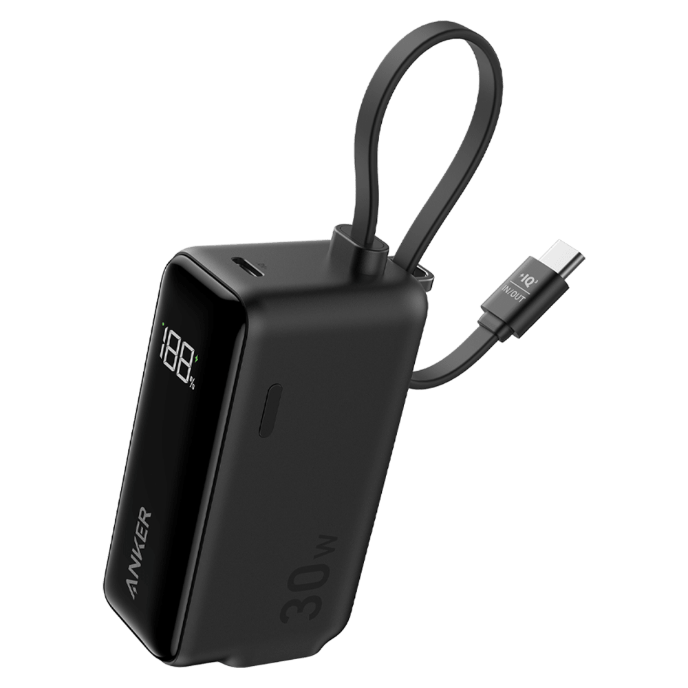 Anker Power Bank 5,000 mAh 22.5W with Built in USB C Cable and Fusion Wall Charger 30W by Anker