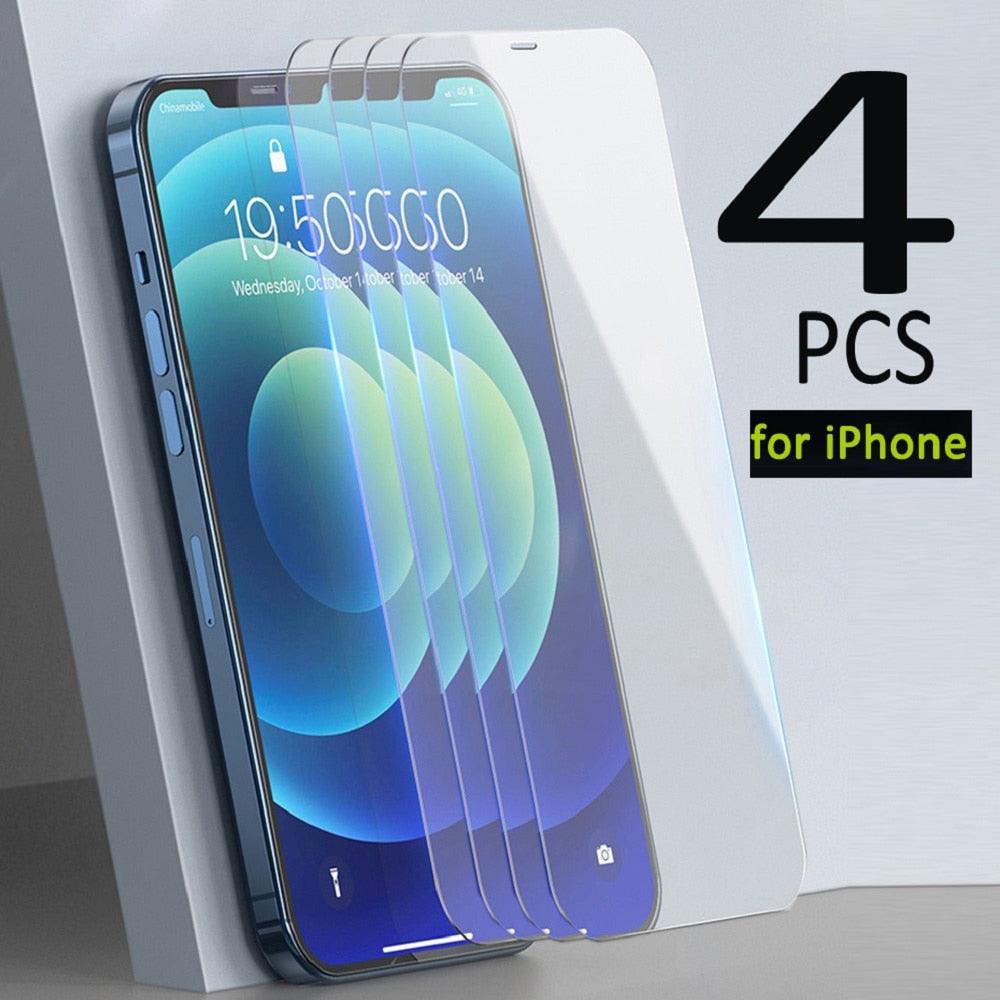4pcs Tempered Glass for iPhone 14 13 12 11 Pro Max Mini Screen Protector for iPhone 14 Plus XS XR X 8 7 6S 5 5S SE HD Film Glass full screen Protector HD For Iphone