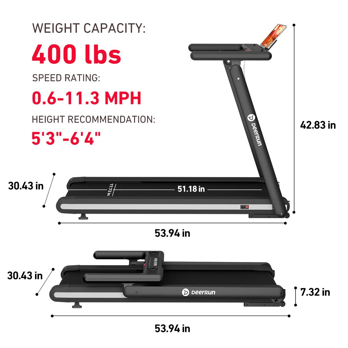 DeerRun X20 Treadmill with 15% Auto Incline Full Running Deck Treadmill | 400Lbs, 11.3Mph