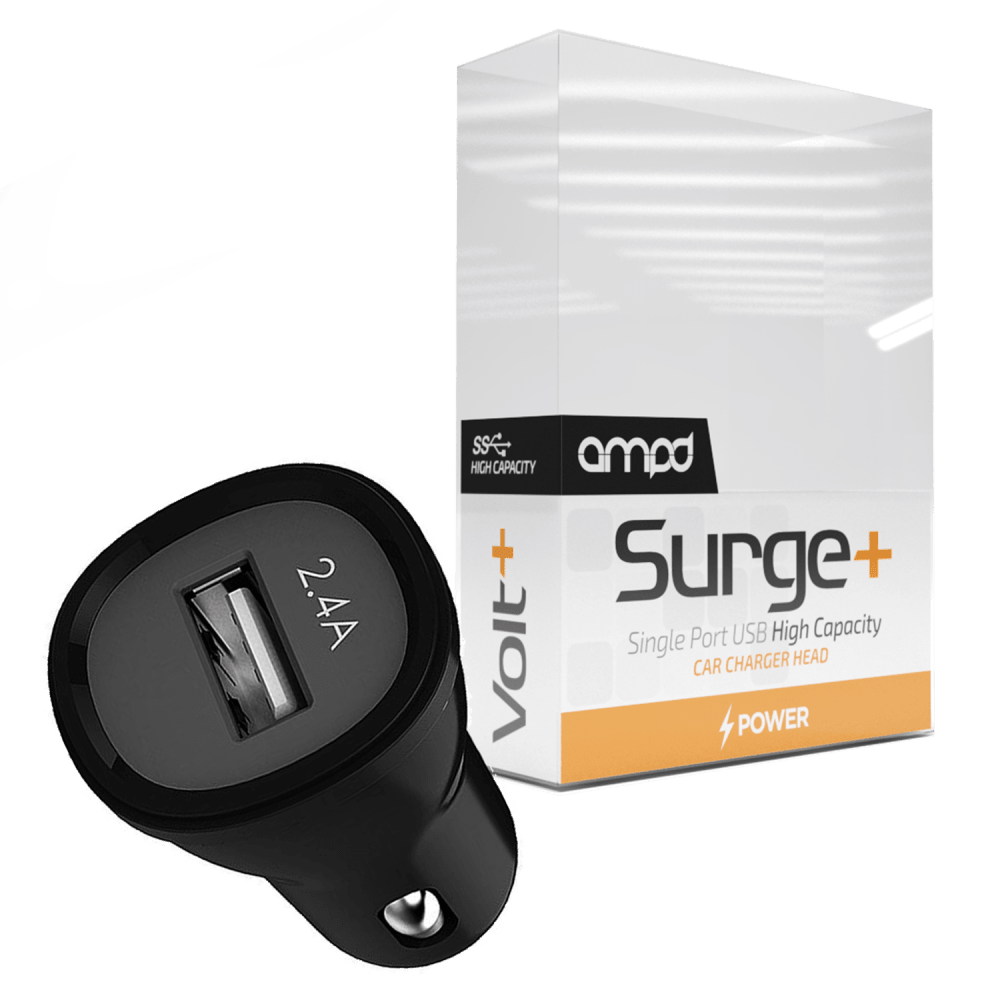 AMPD Single Port Car Charger Adapter 5V 2.4A Black by AMPD