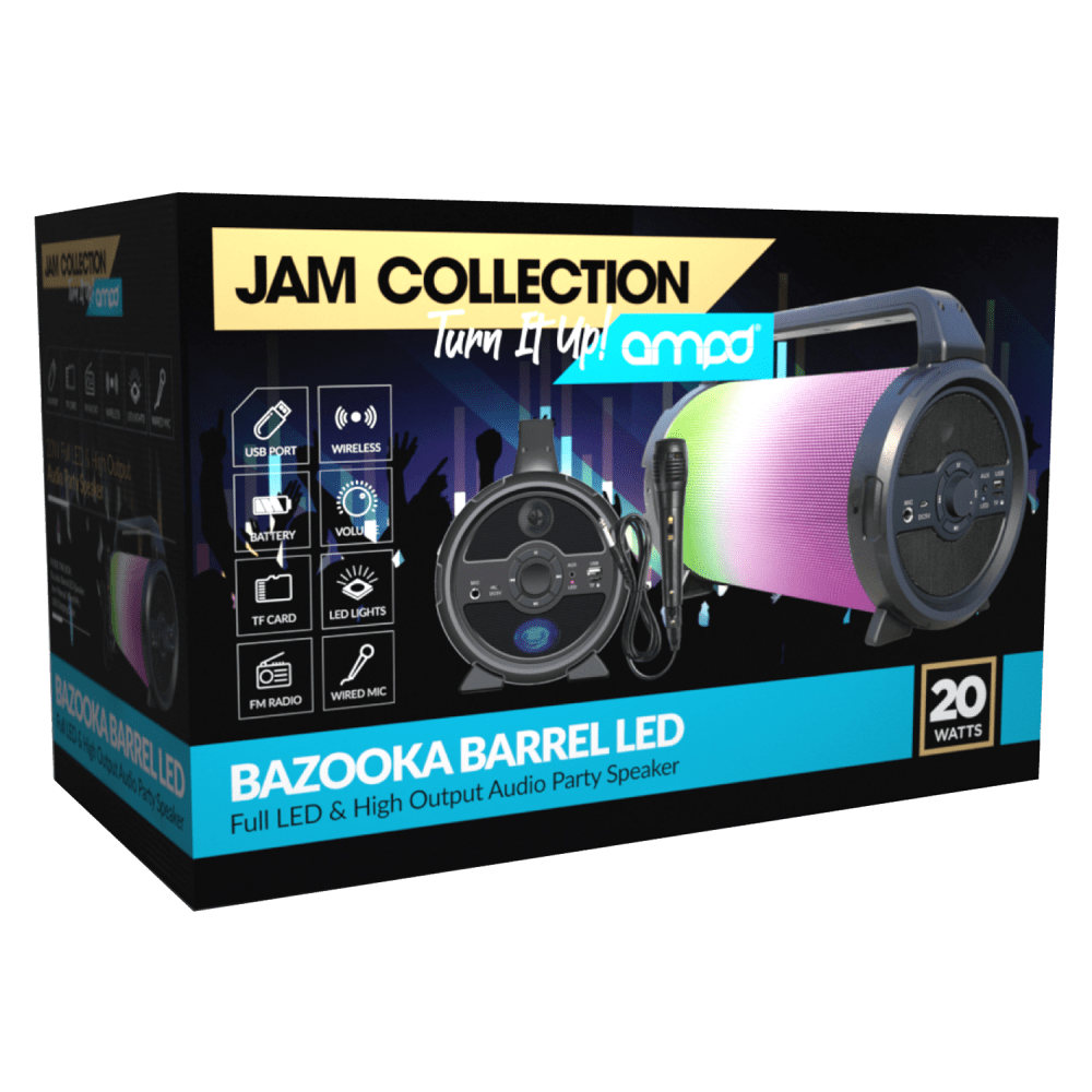 AMPD Bazooka Barrel LED Bluetooth Speaker with Microphone by AMPD