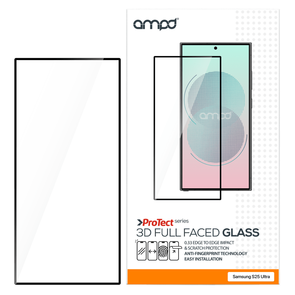 AMPD 3D Full Faced Impact Flex Glass Screen Protector for Samsung Galaxy S 2025 Large by AMPD