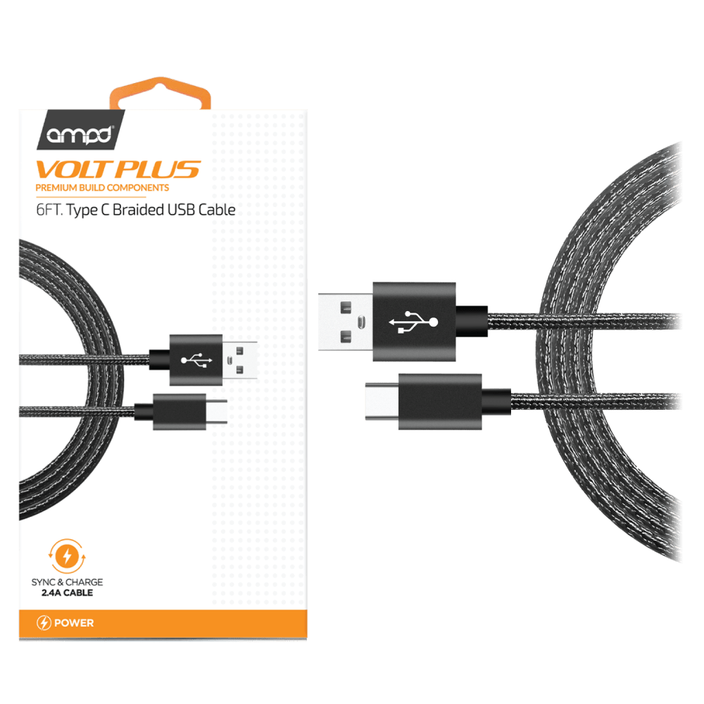 AMPD Volt Plus USB A to Type C Braided Cable 6ft by AMPD