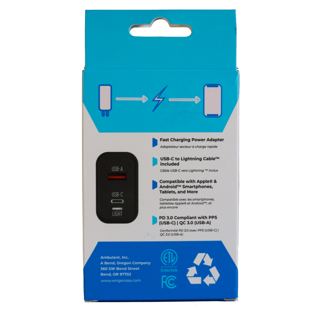WingoCase 30W GAN Wall Charger and USB C to Lightning Cable by WingoCase