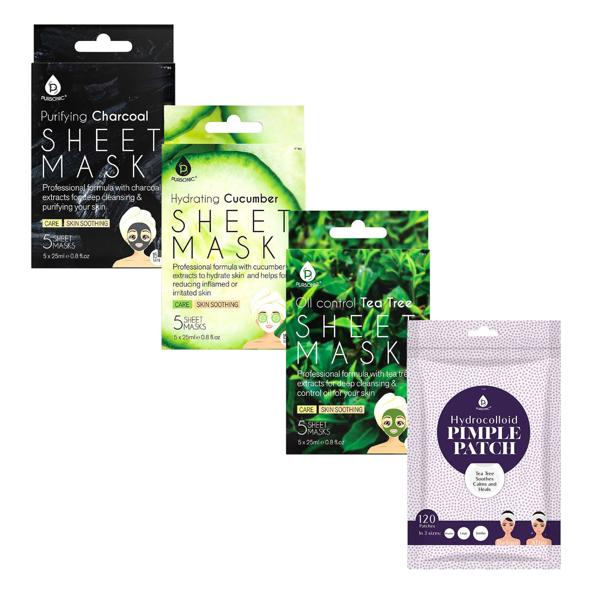 Pursonic Acne Care & Hydration Essentials Bundle – Hydrocolloid Pimple Patches & Multi-Mask Sheet Collection
